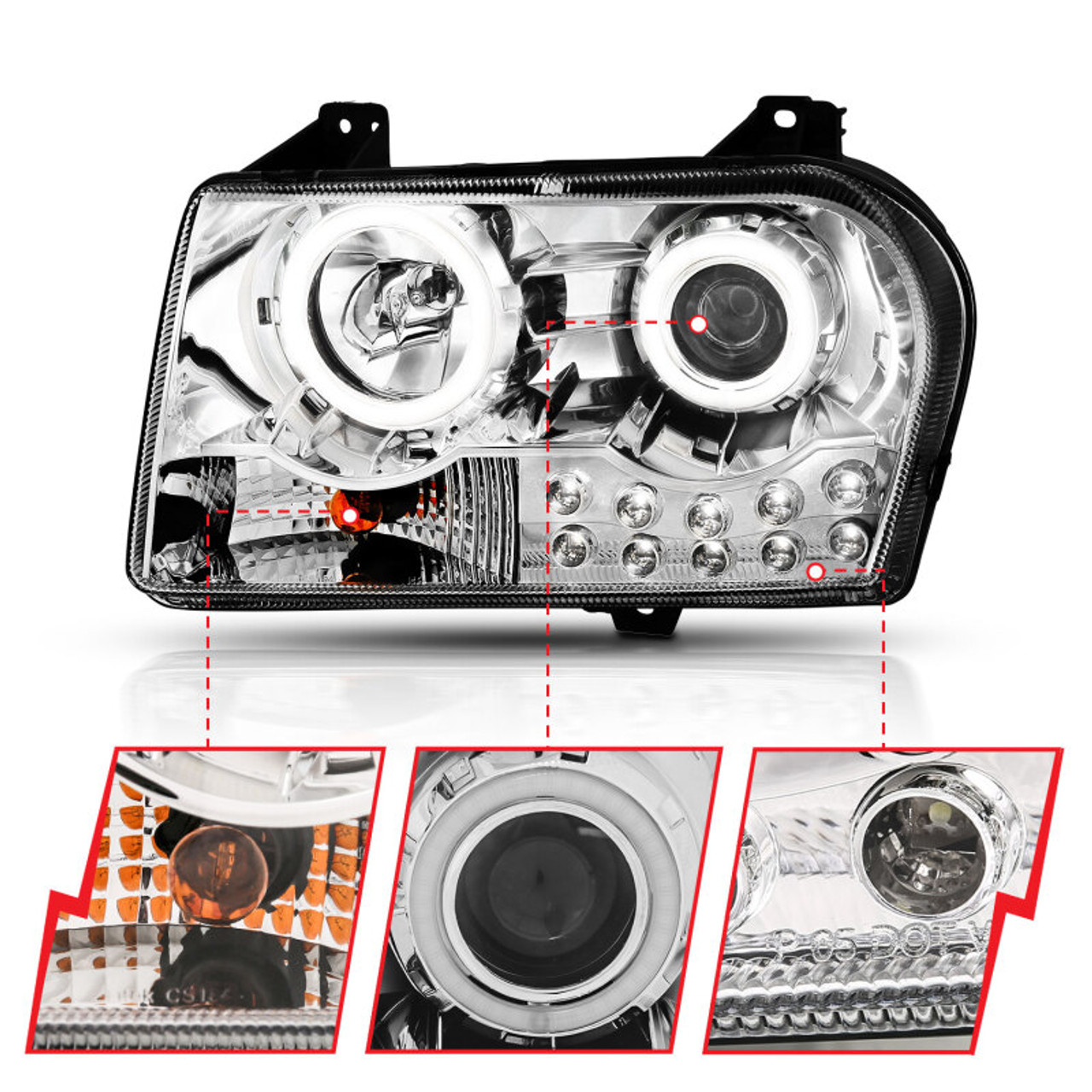ANZO 2005-2010 Chrysler 300 Projector Headlights w/ Halo Chrome - 121136