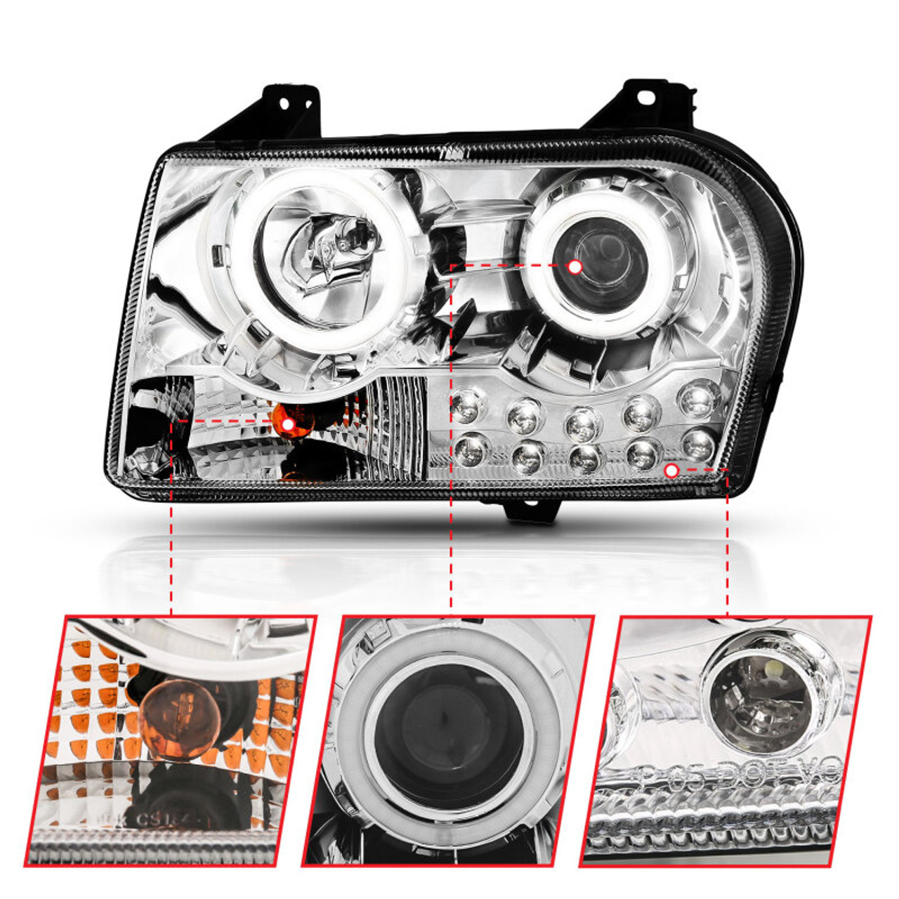 ANZO 2005-2010 Chrysler 300 Projector Headlights w/ Halo Chrome - 121136