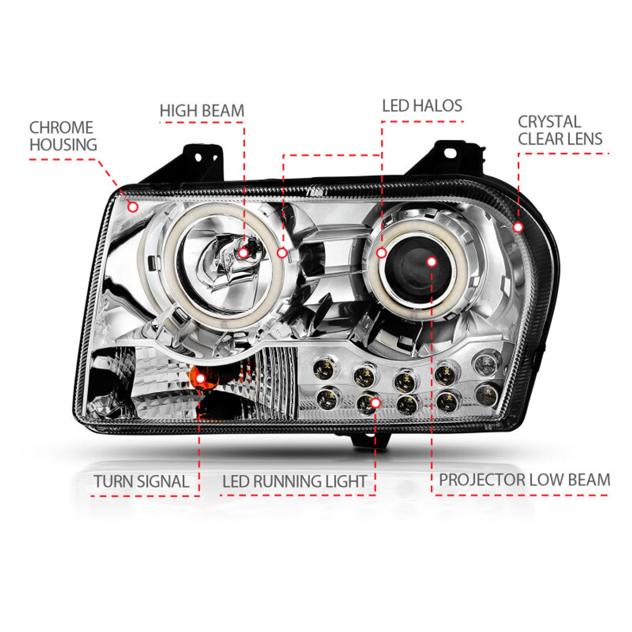 ANZO 2005-2010 Chrysler 300 Projector Headlights w/ Halo Chrome - 121136