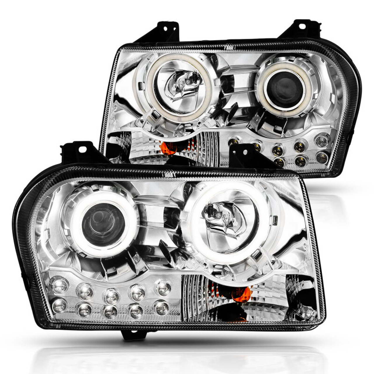 ANZO 2005-2010 Chrysler 300 Projector Headlights w/ Halo Chrome - 121136