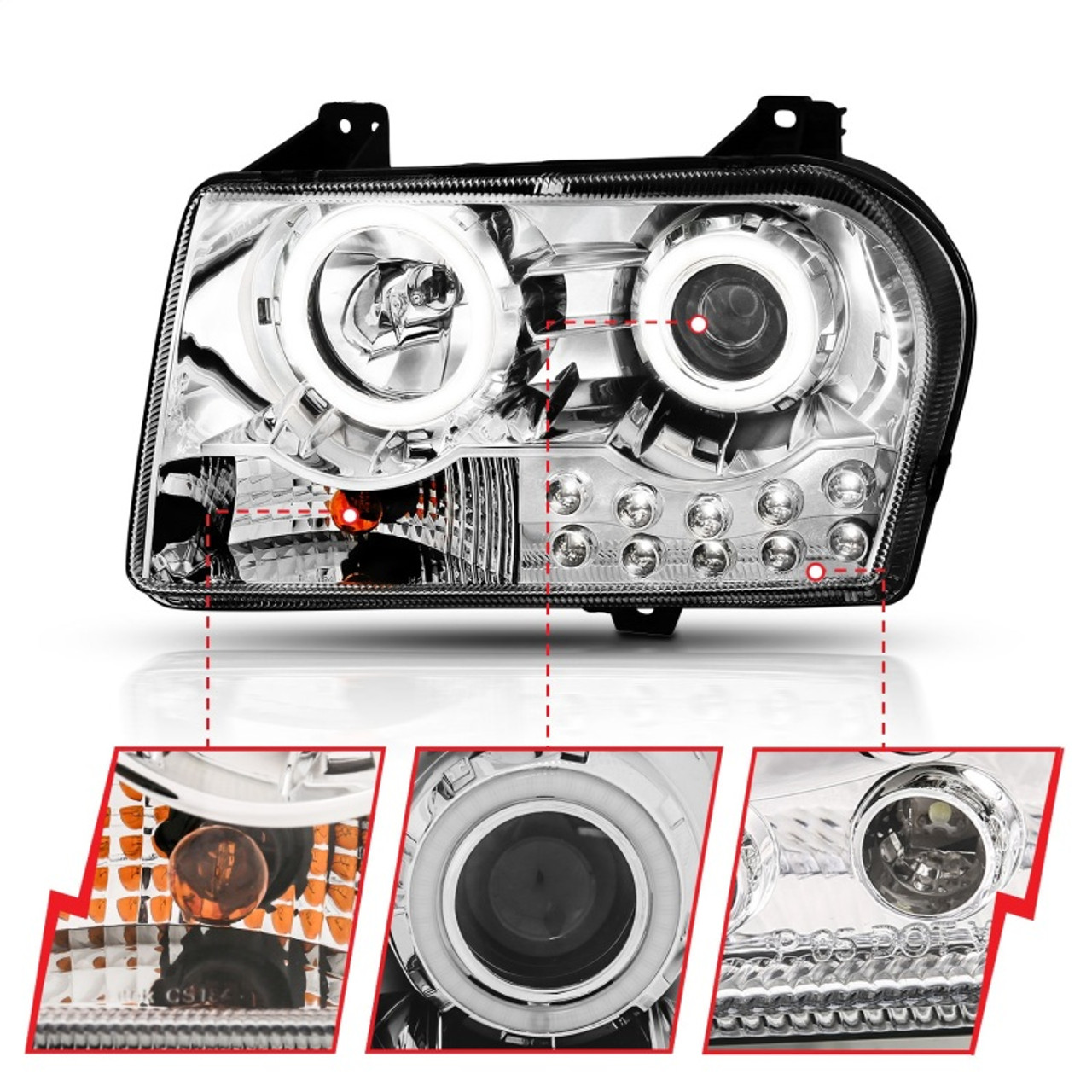 ANZO 2005-2010 Chrysler 300 Projector Headlights w/ Halo Chrome - 121136