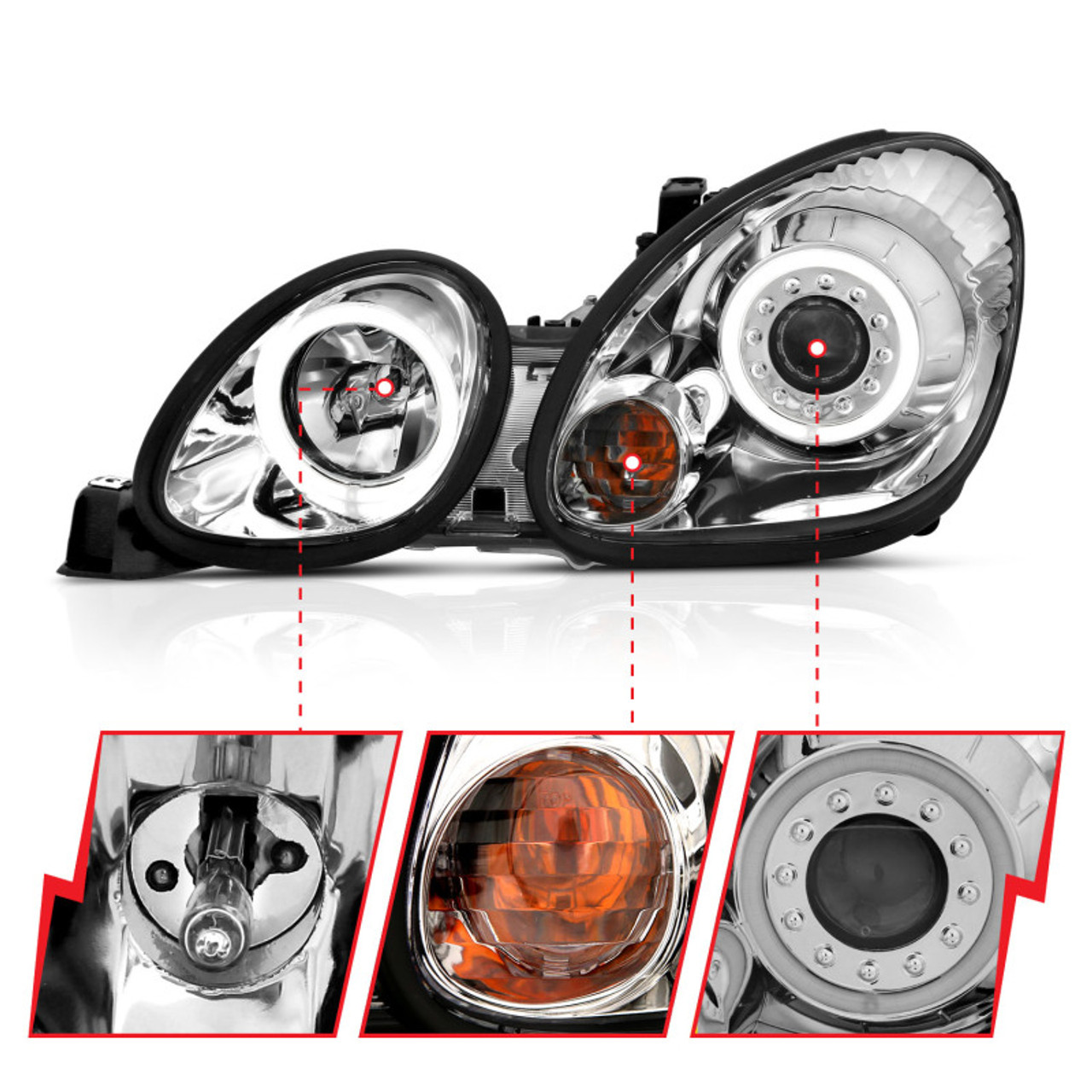 ANZO 1998-2005 Lexus Gs300 Projector Headlights w/ Halo Chrome - 121143