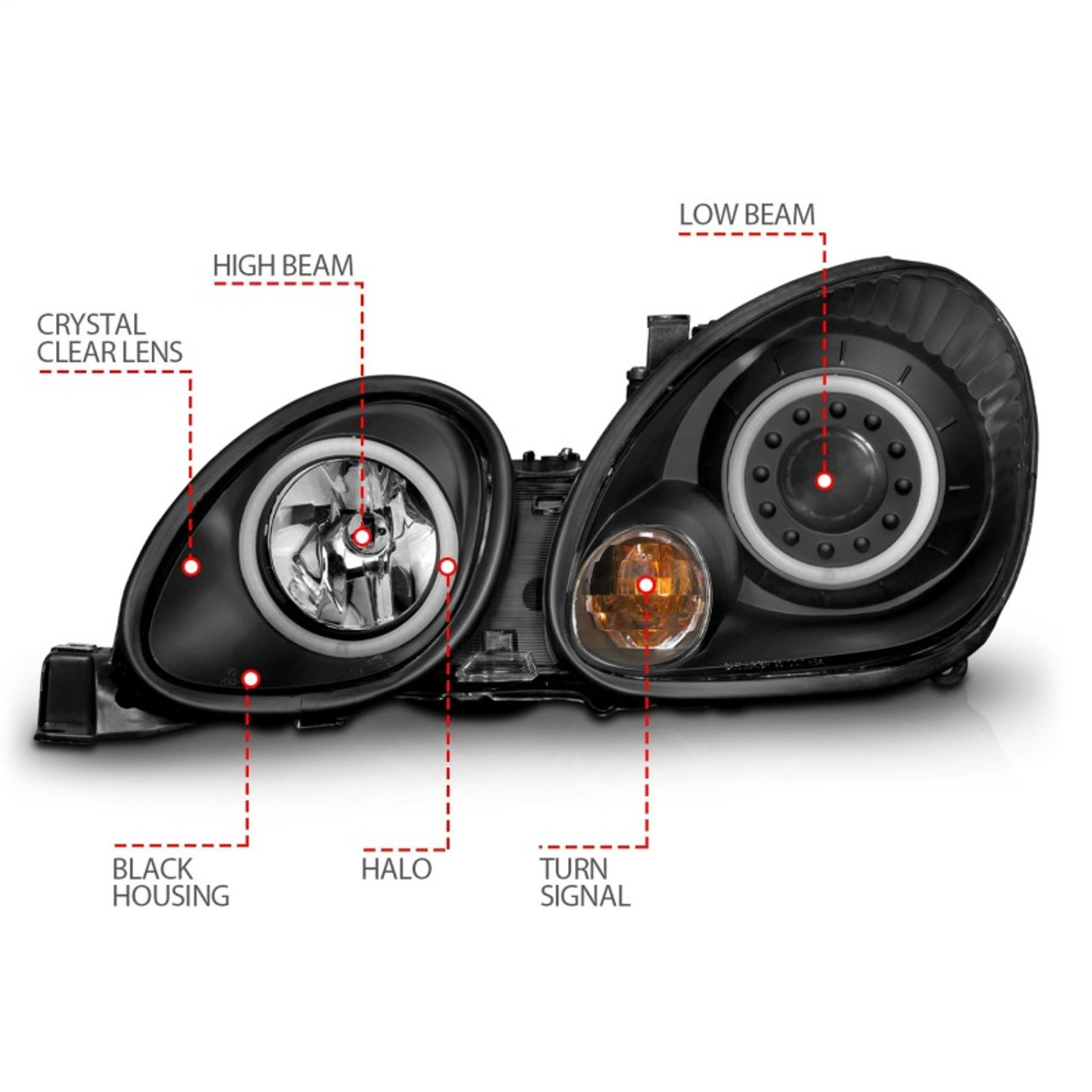 ANZO 1998-2005 Lexus Gs300 Projector Headlights w/ Halo Black - 121144