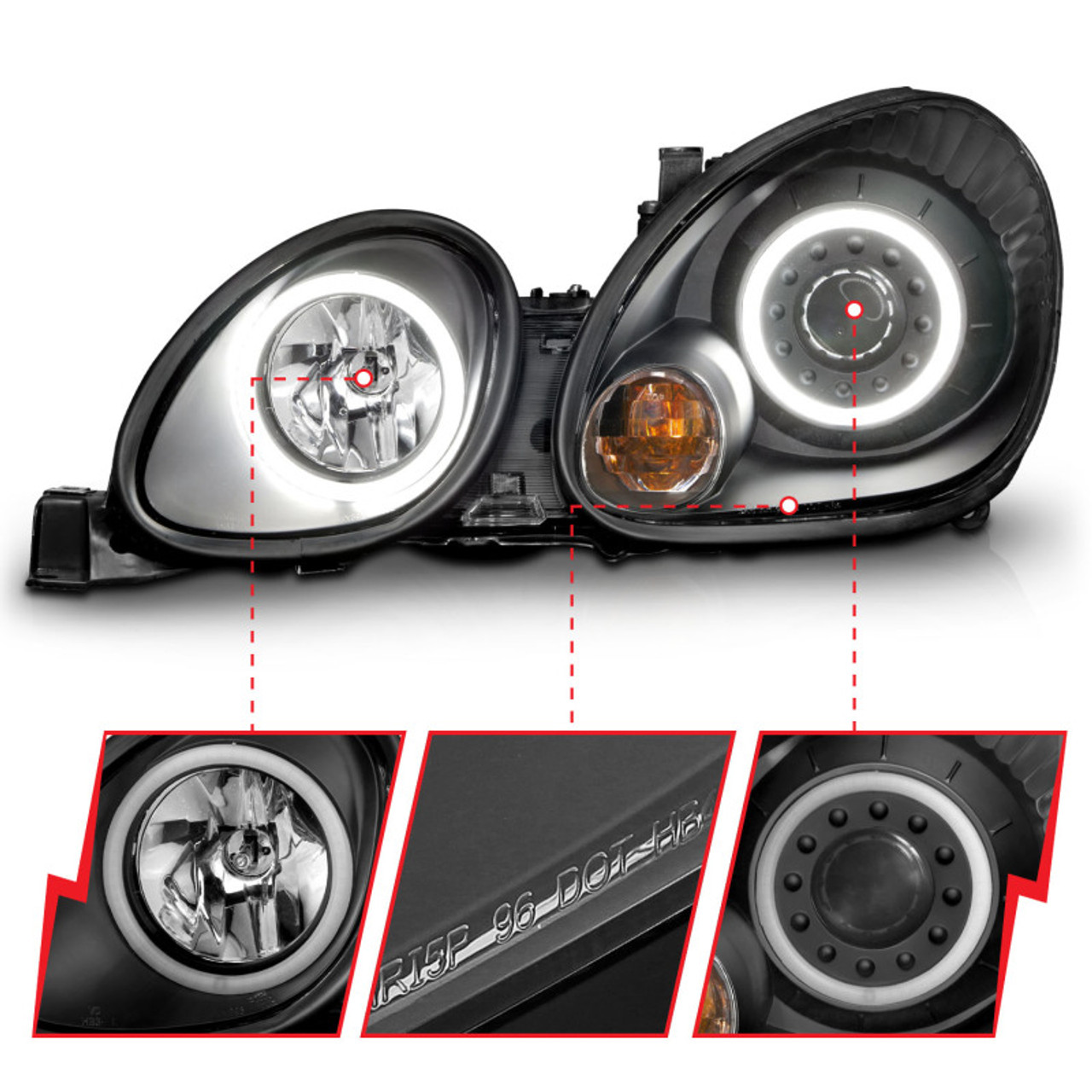 ANZO 1998-2005 Lexus Gs300 Projector Headlights w/ Halo Black - 121144