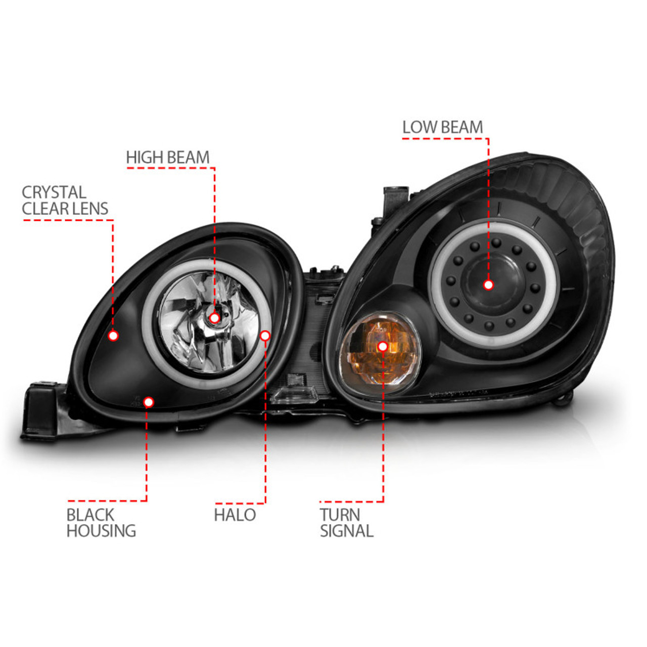 ANZO 1998-2005 Lexus Gs300 Projector Headlights w/ Halo Black - 121144