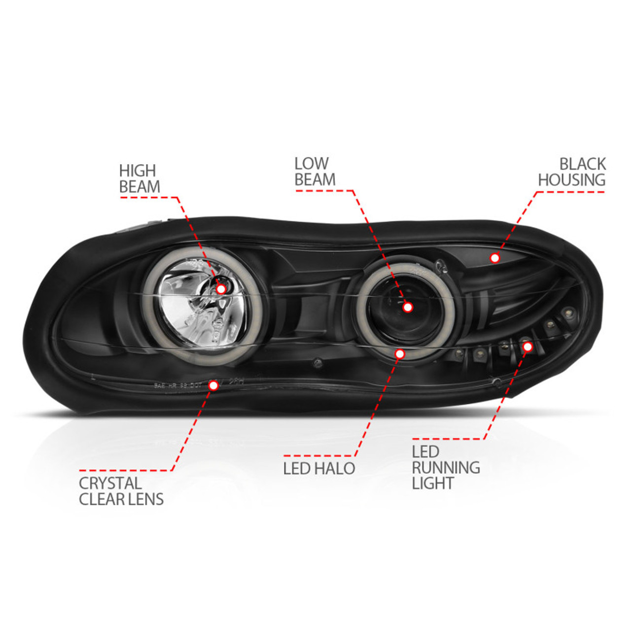 ANZO 1998-2002 Chevrolet Camaro Projector Headlights w/ Halo Black - 121160