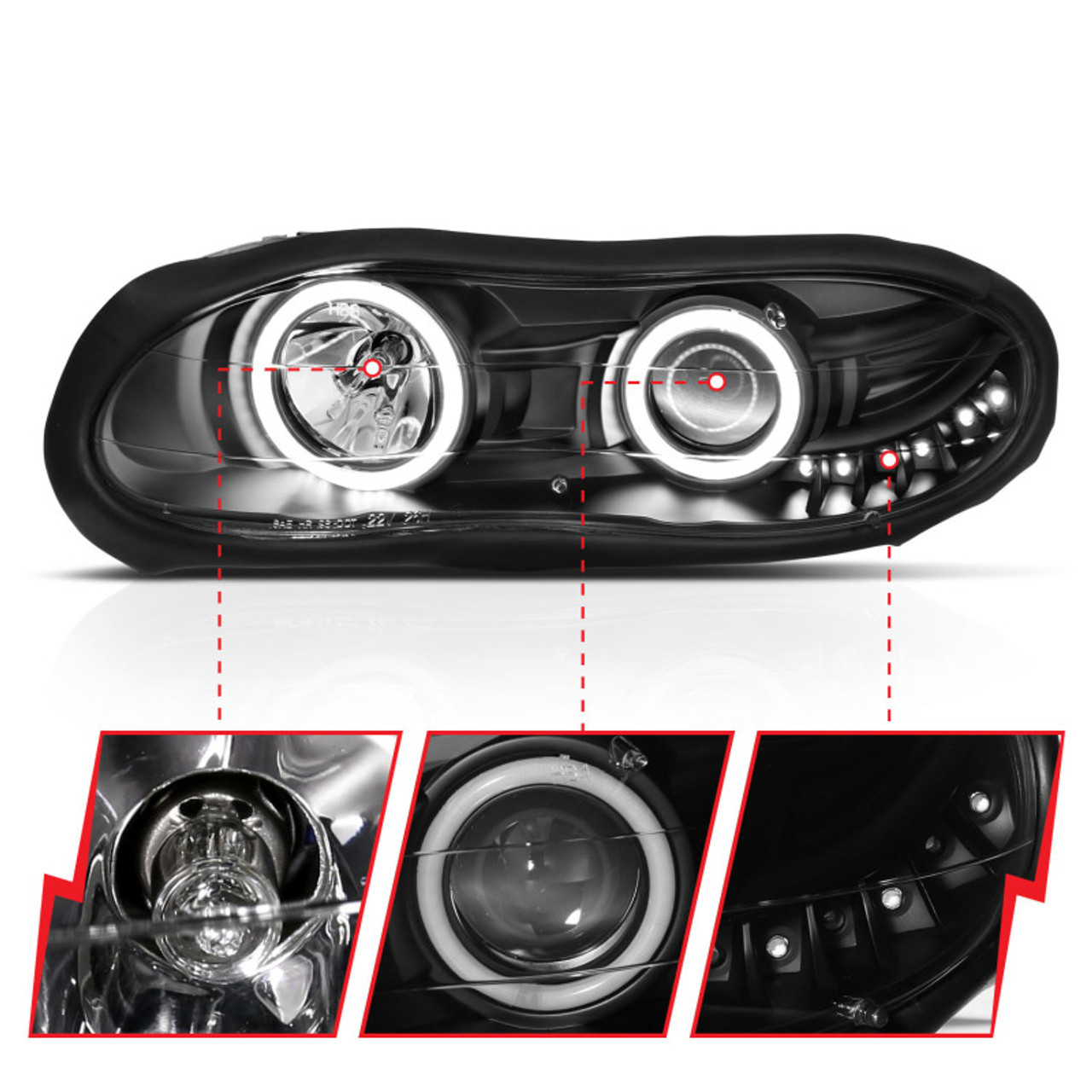 ANZO 1998-2002 Chevrolet Camaro Projector Headlights w/ Halo Black - 121160