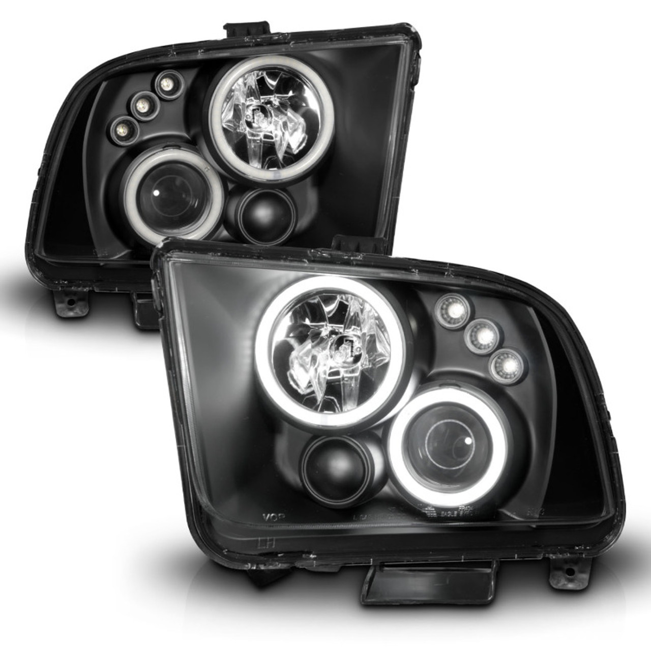 ANZO 2005-2009 Ford Mustang Projector Headlights w/ Halo Black - 121166