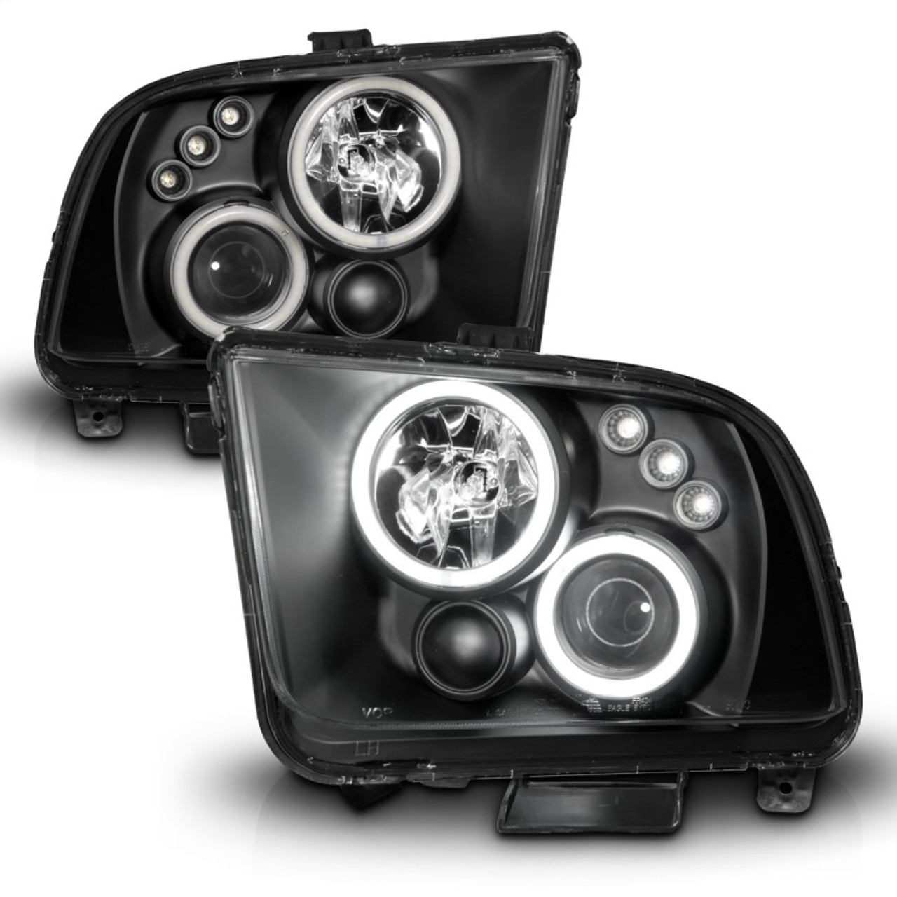 ANZO 2005-2009 Ford Mustang Projector Headlights w/ Halo Black - 121166