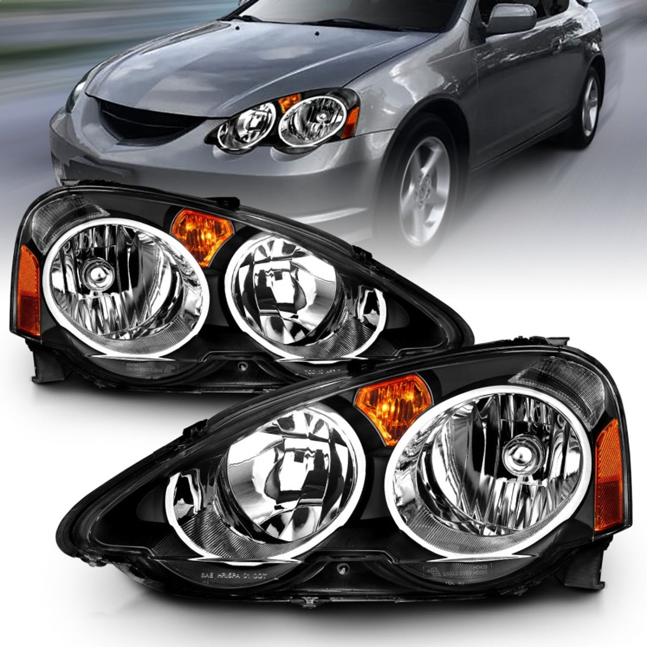 ANZO 2002-2004 Acura Rsx Crystal Headlights Black - 121209