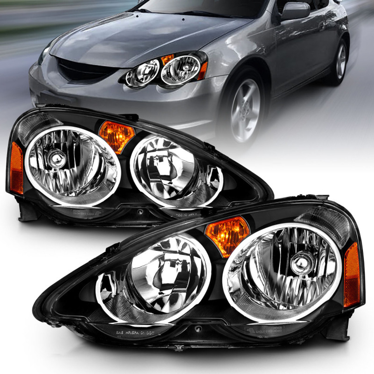 ANZO 2002-2004 Acura Rsx Crystal Headlights Black - 121209