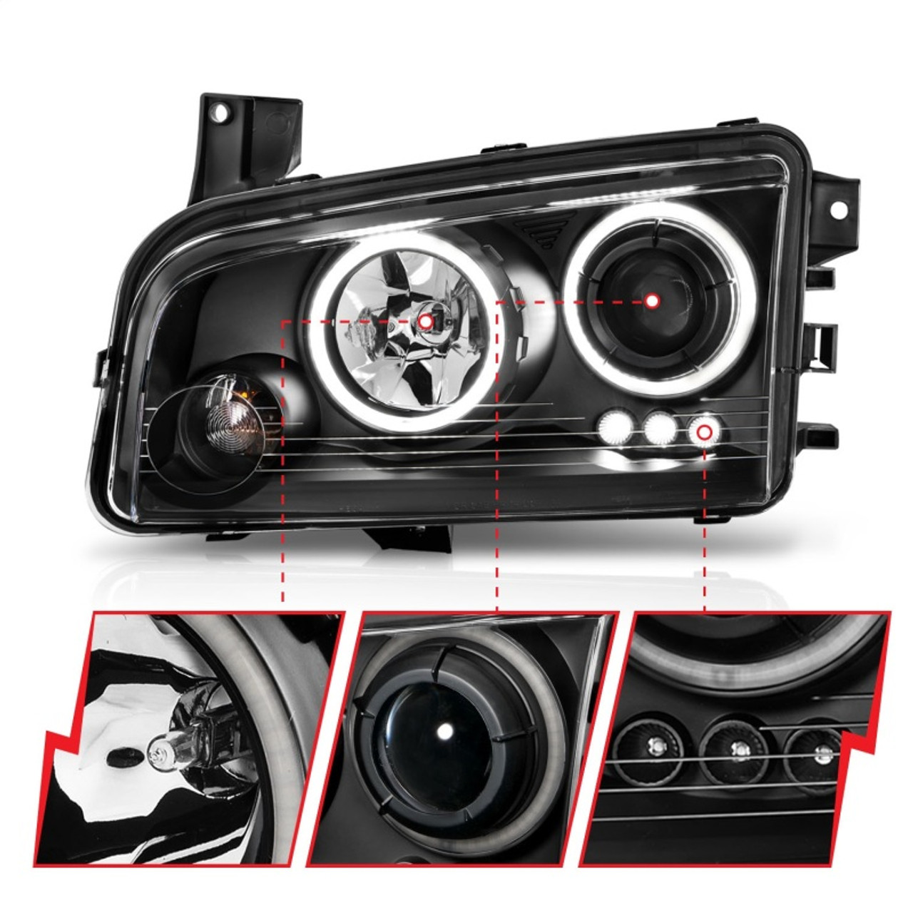 ANZO 2006-2010 Dodge Charger Projector Headlights w/ Halo Chrome (CCFL) - 121218