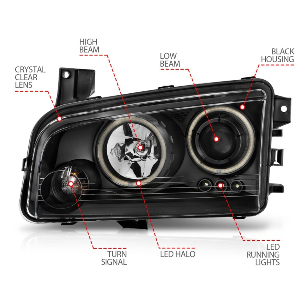 ANZO 2006-2010 Dodge Charger Projector Headlights w/ Halo Chrome (CCFL) - 121218