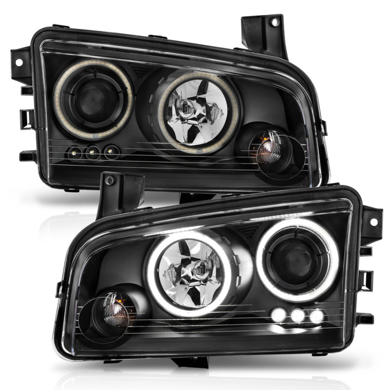 ANZO 2006-2010 Dodge Charger Projector Headlights w/ Halo Chrome (CCFL) - 121218