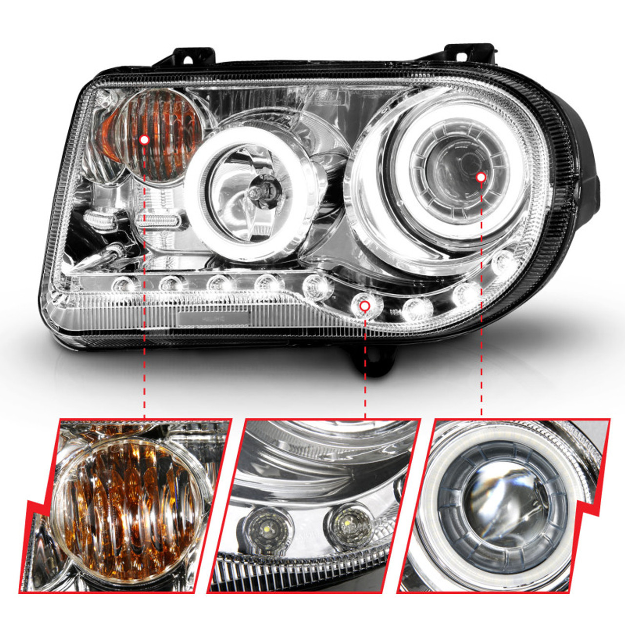 ANZO 2005-2010 Chrysler 300C Projector Headlights w/ Halo Chrome (CCFL) G2 - 121250