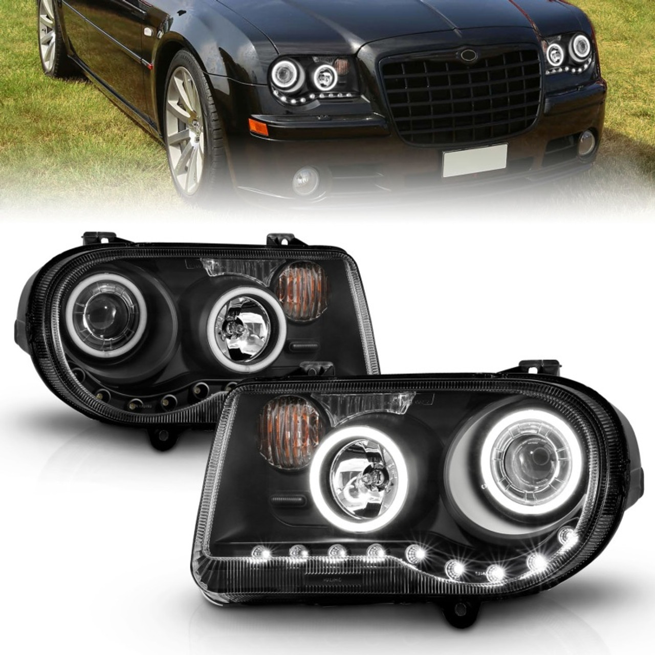 ANZO 2005-2010 Chrysler 300C Projector Headlights w/ Halo Black (CCFL) G2 - 121251