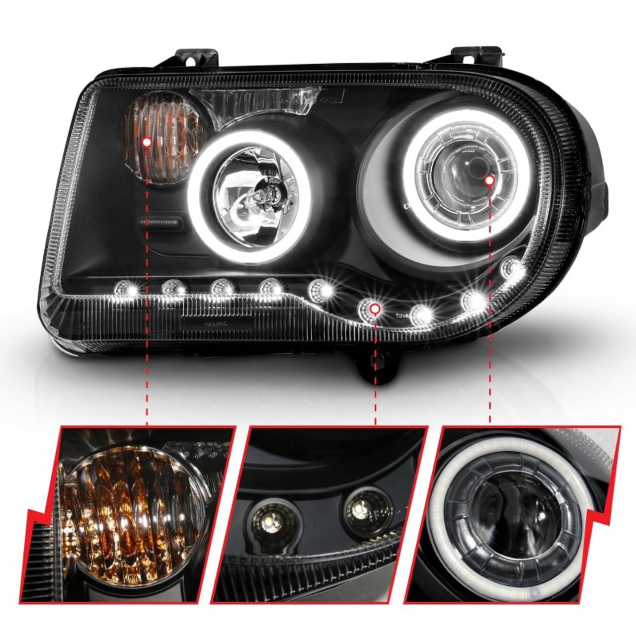 ANZO 2005-2010 Chrysler 300C Projector Headlights w/ Halo Black (CCFL) G2 - 121251