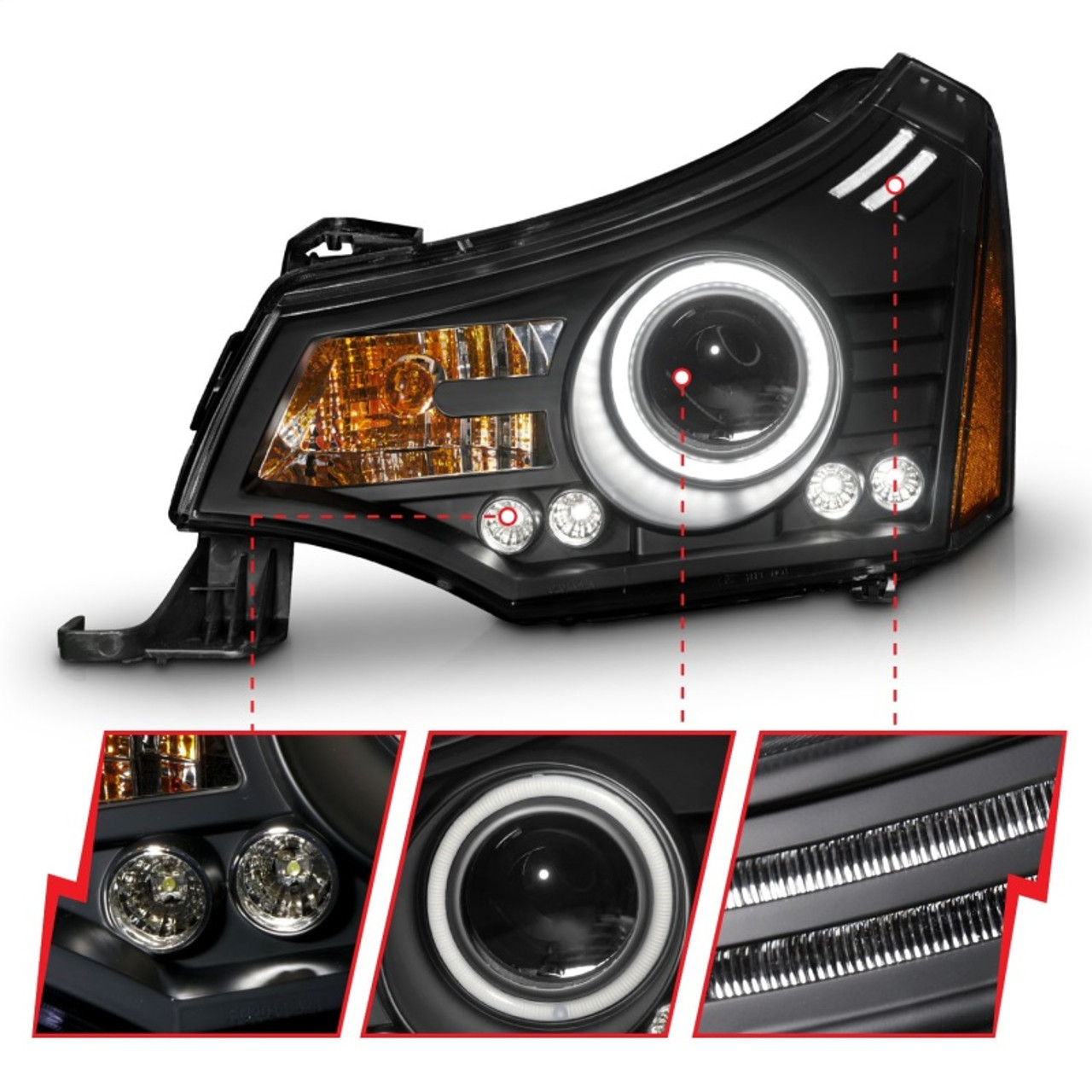 ANZO 2008-2011 Ford Focus Projector Headlights Black - 121272