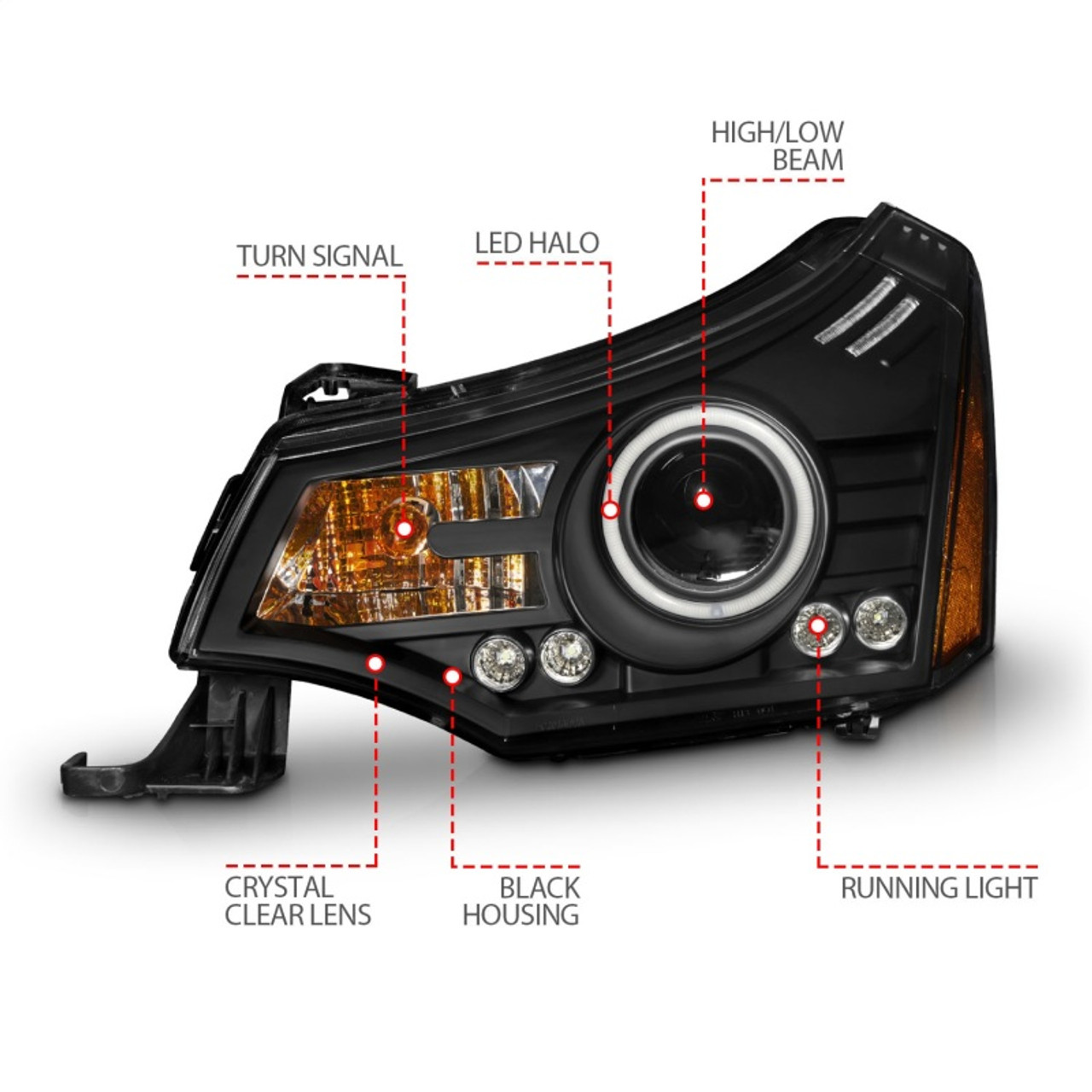 ANZO 2008-2011 Ford Focus Projector Headlights Black - 121272