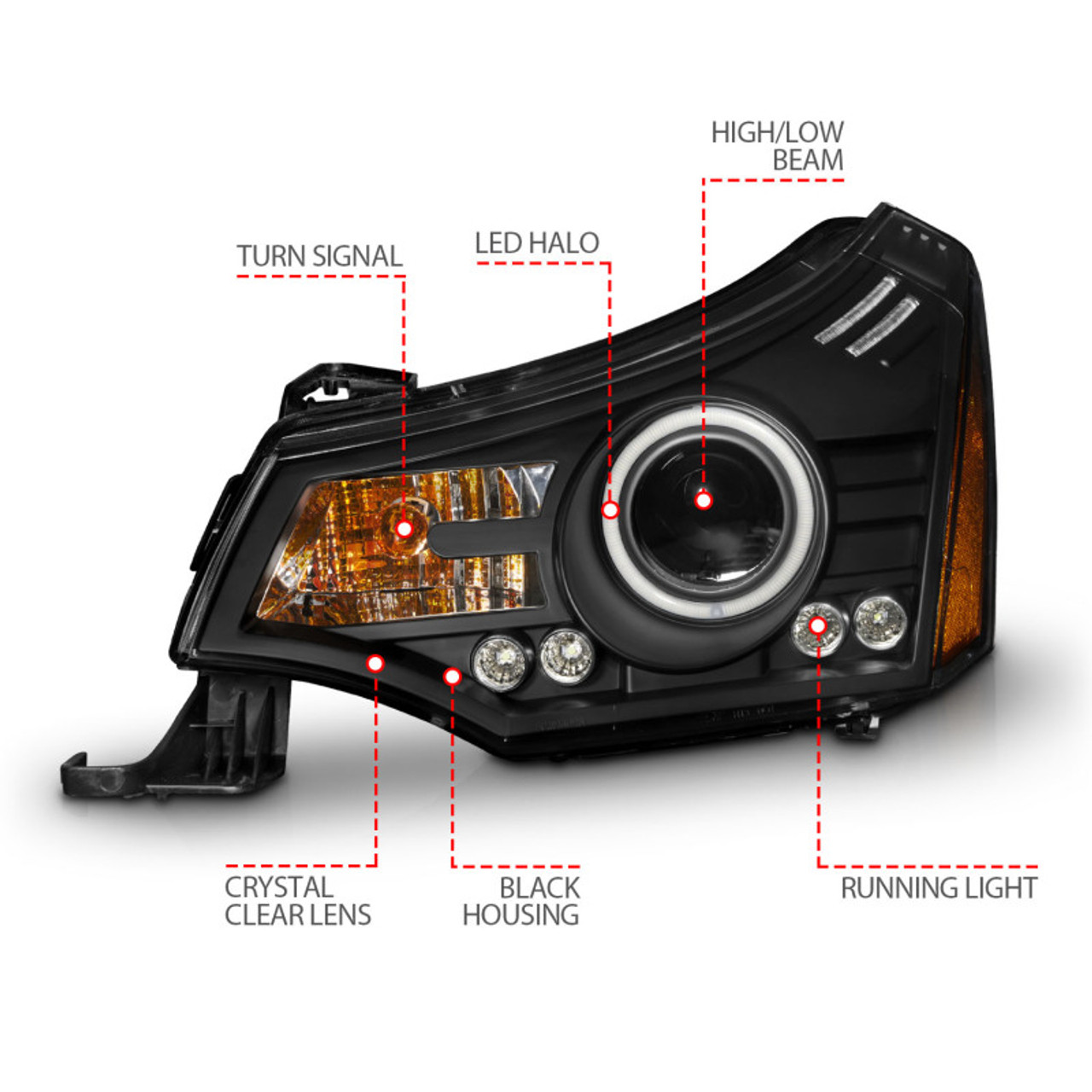 ANZO 2008-2011 Ford Focus Projector Headlights Black - 121272