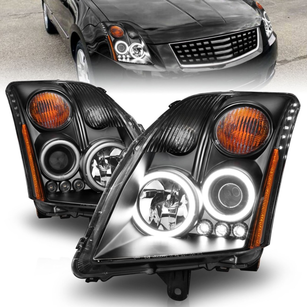 ANZO 2007-2012 Nissan Sentra Projector Headlights Black - 121276