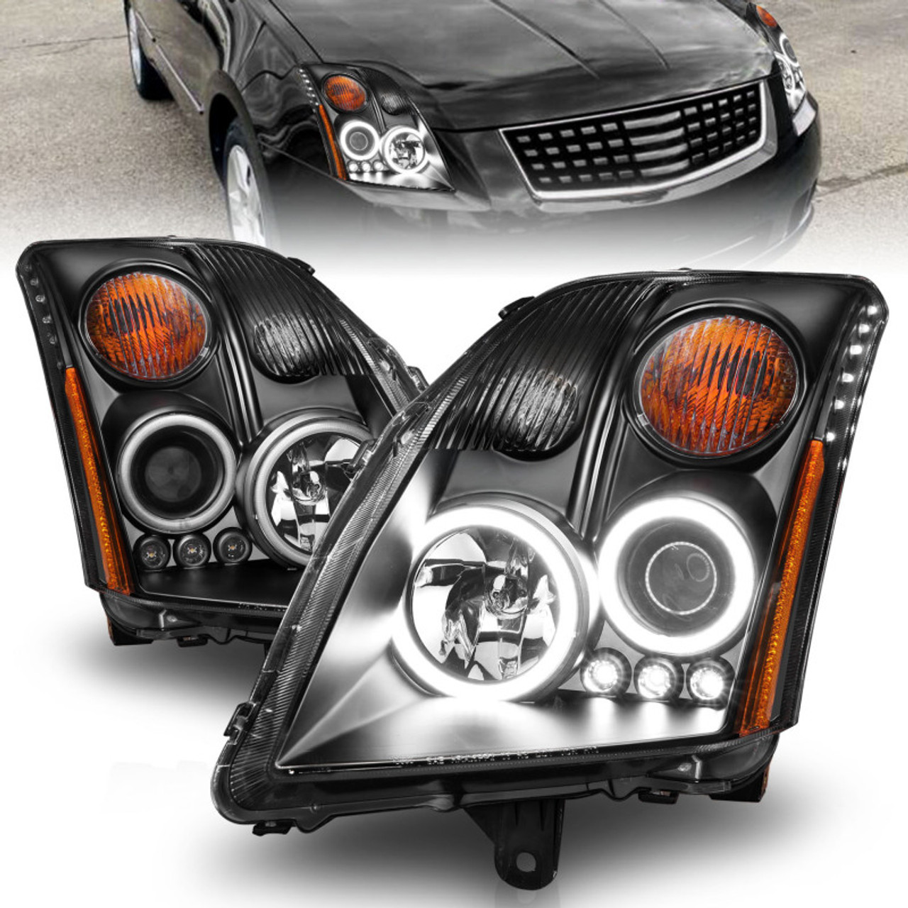 ANZO 2007-2012 Nissan Sentra Projector Headlights Black - 121276