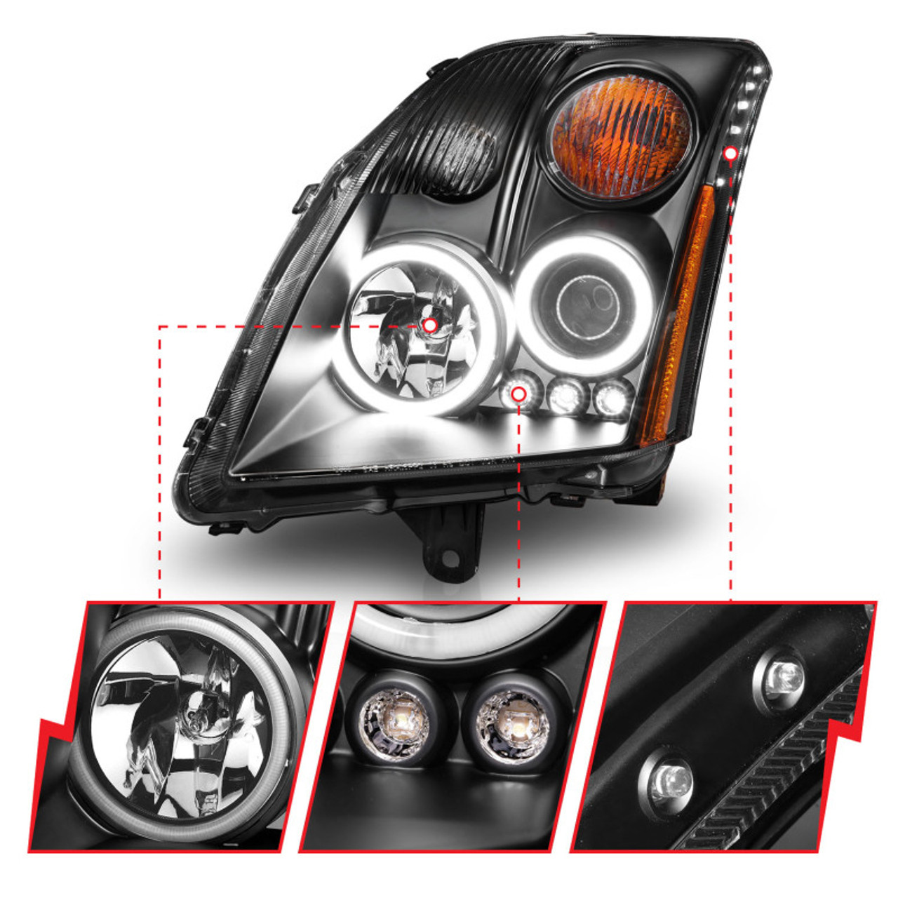 ANZO 2007-2012 Nissan Sentra Projector Headlights Black - 121276