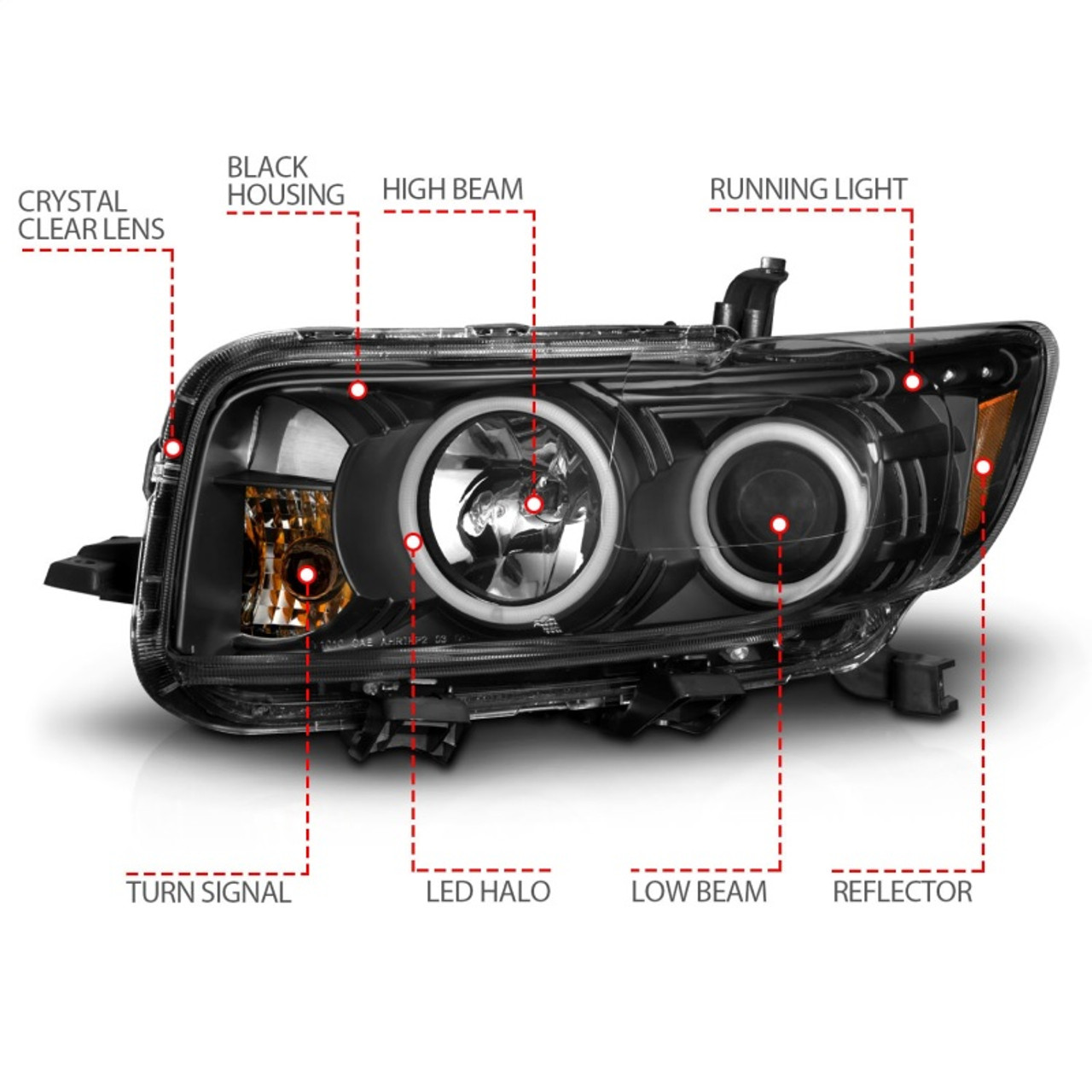 ANZO 2008-2010 Scion Xb Projector Headlights w/ Halo Black - 121280