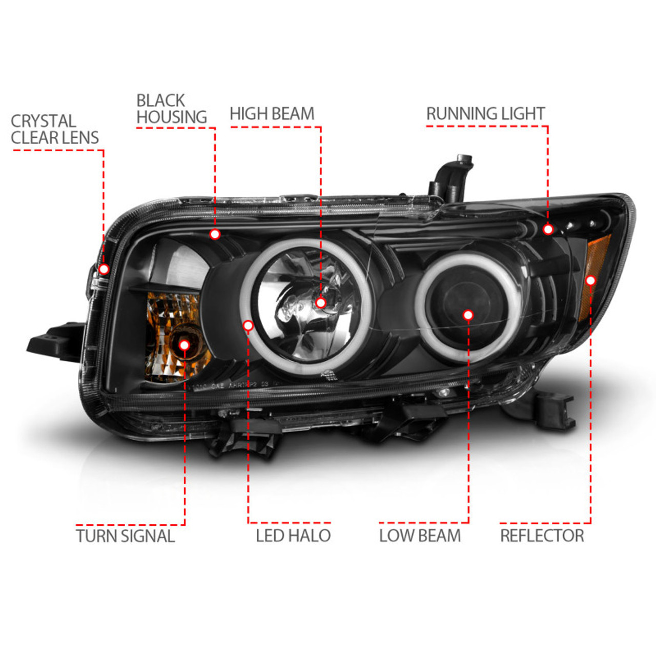 ANZO 2008-2010 Scion Xb Projector Headlights w/ Halo Black - 121280