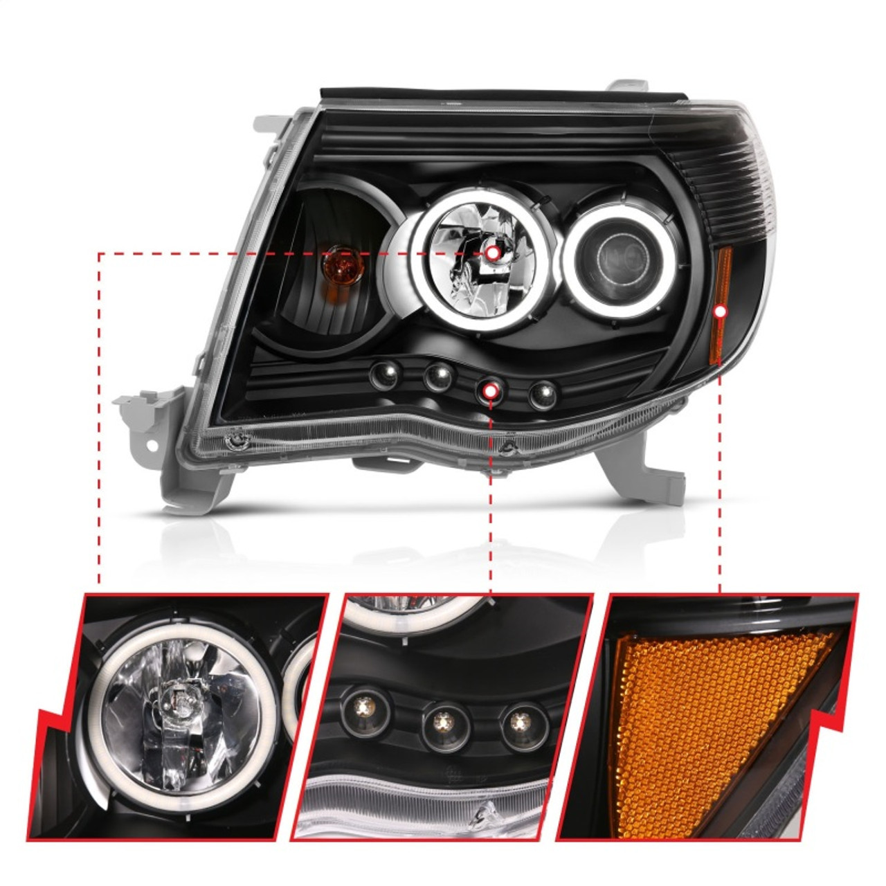ANZO 2005-2011 Toyota Tacoma Projector Headlights w/ Halo Black - 121282