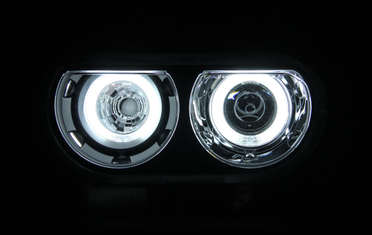 ANZO 2008-2014 Dodge Challenger Projector Headlights w/ Halo Black (CCFL) - 121308