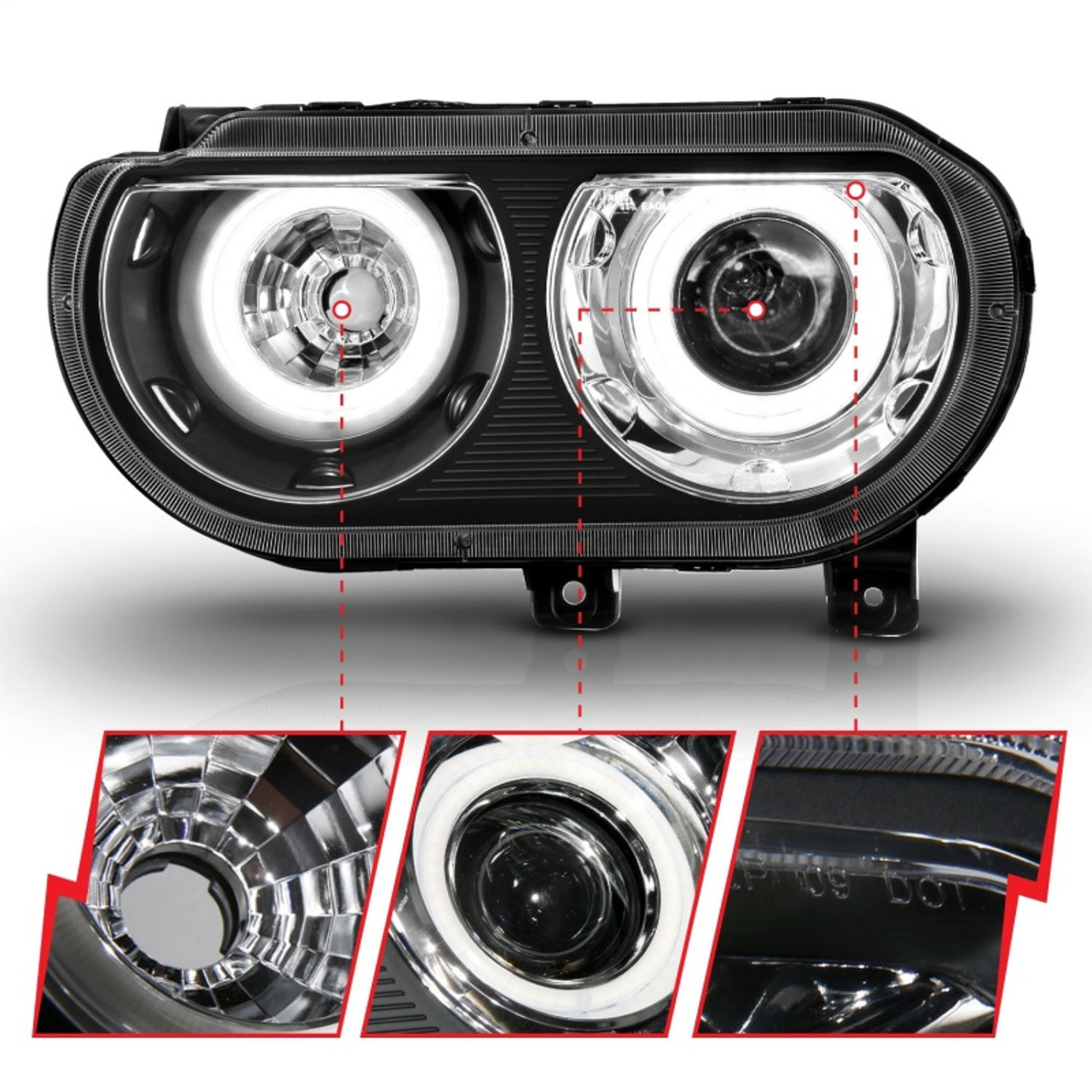 ANZO 2008-2014 Dodge Challenger Projector Headlights w/ Halo Black (CCFL) - 121308