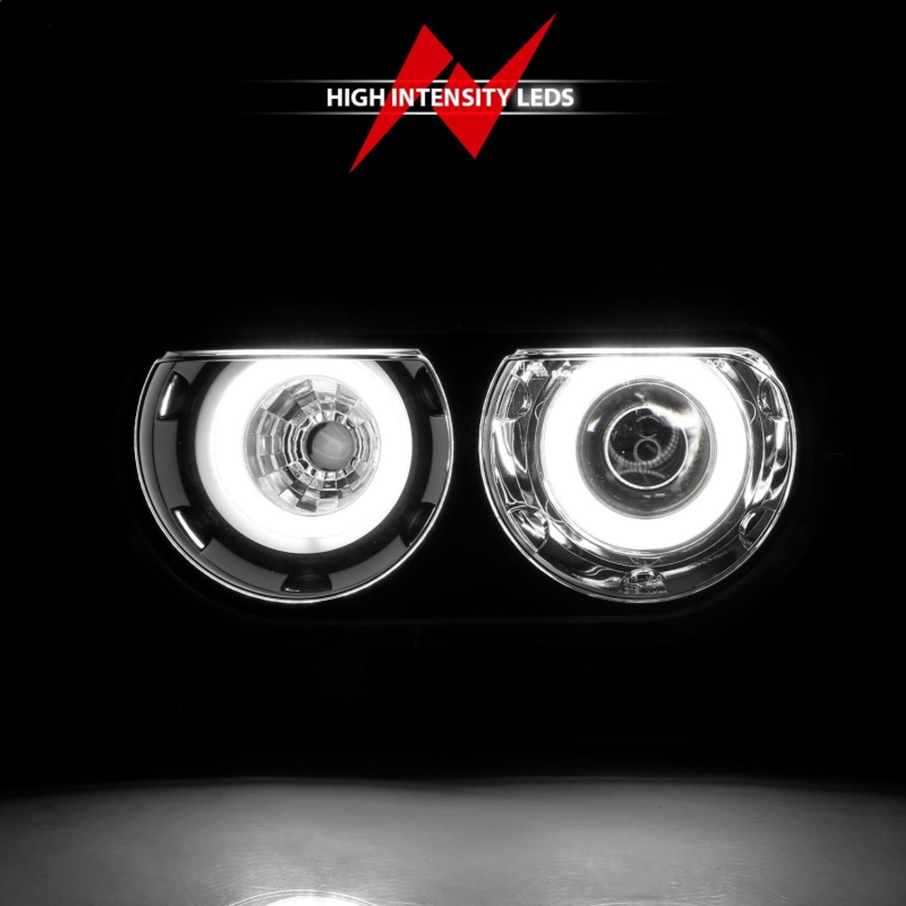 ANZO 2008-2014 Dodge Challenger Projector Headlights w/ Halo Black (CCFL) - 121308
