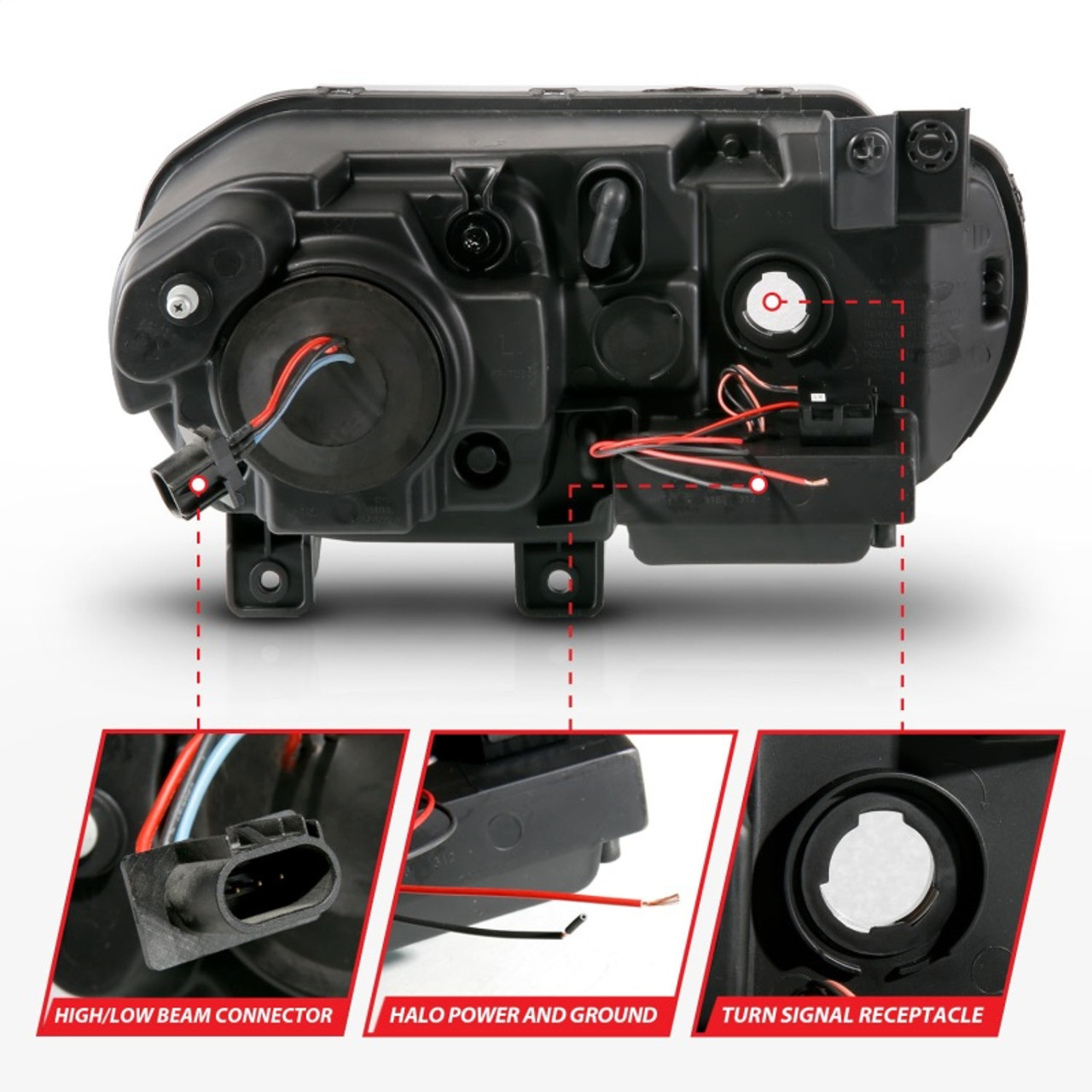 ANZO 2008-2014 Dodge Challenger Projector Headlights w/ Halo Black (CCFL) - 121308