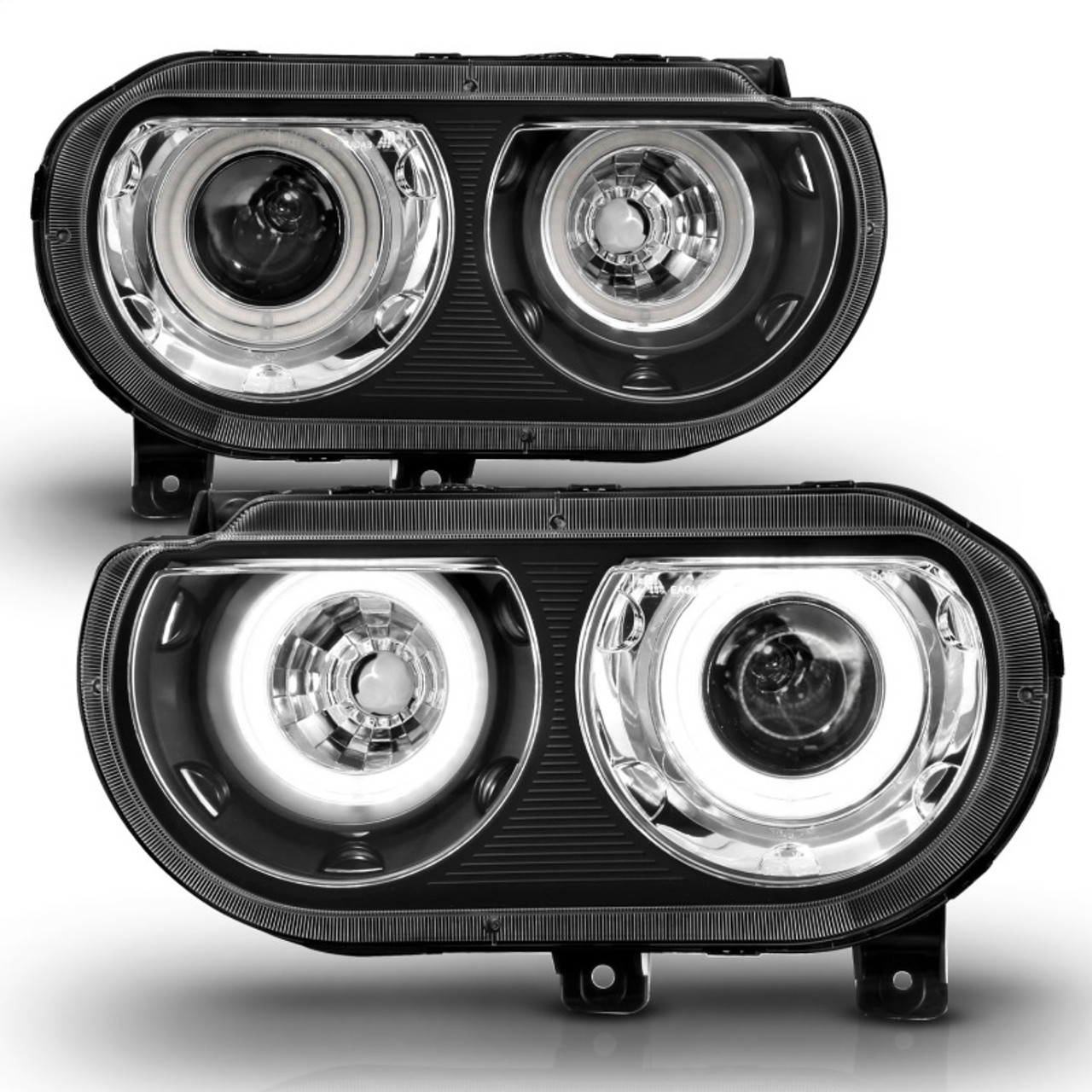 ANZO 2008-2014 Dodge Challenger Projector Headlights w/ Halo Black (CCFL) - 121308
