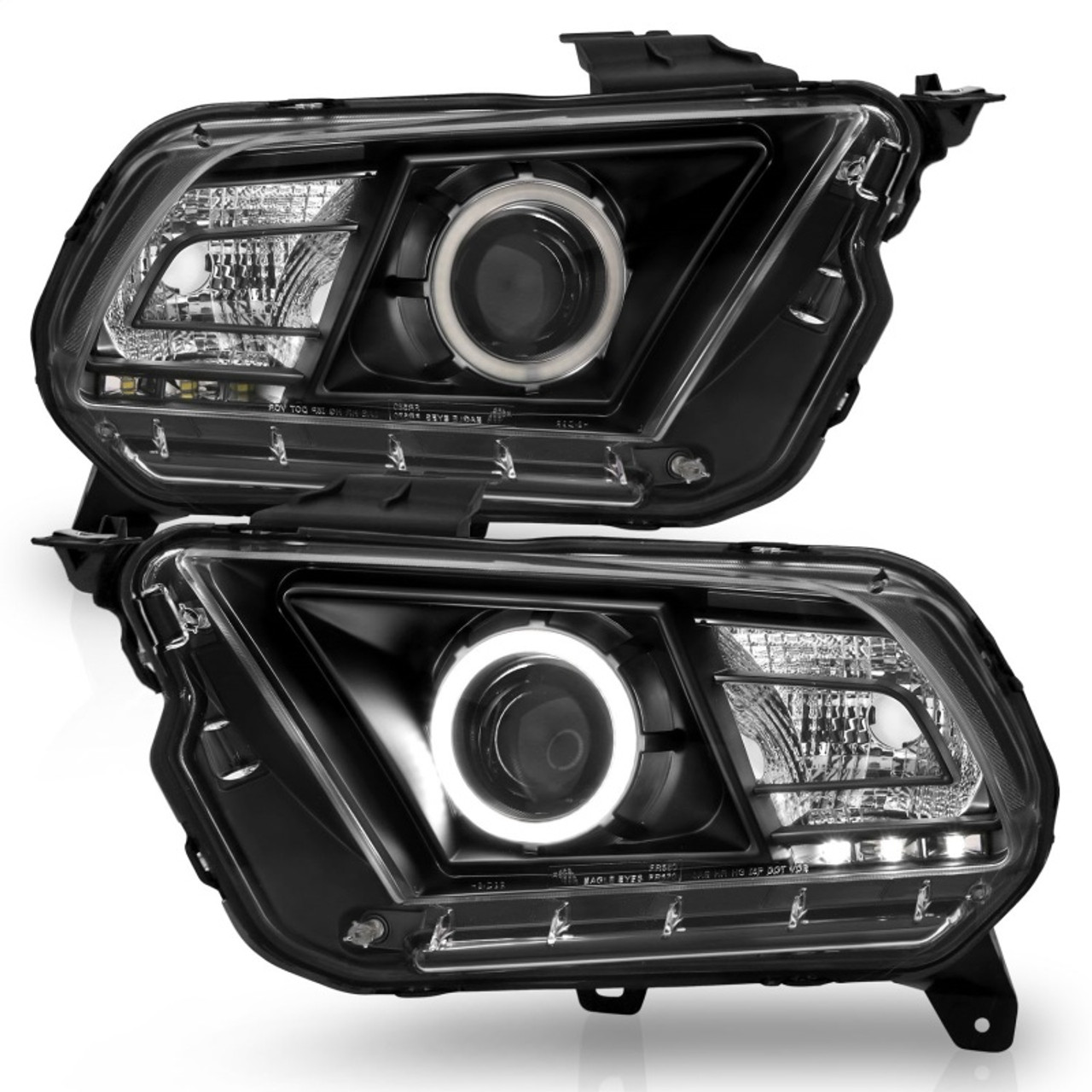 ANZO 2010-2014 Ford Mustang Projector Headlights w/ Halo Black (CCFL) - 121323