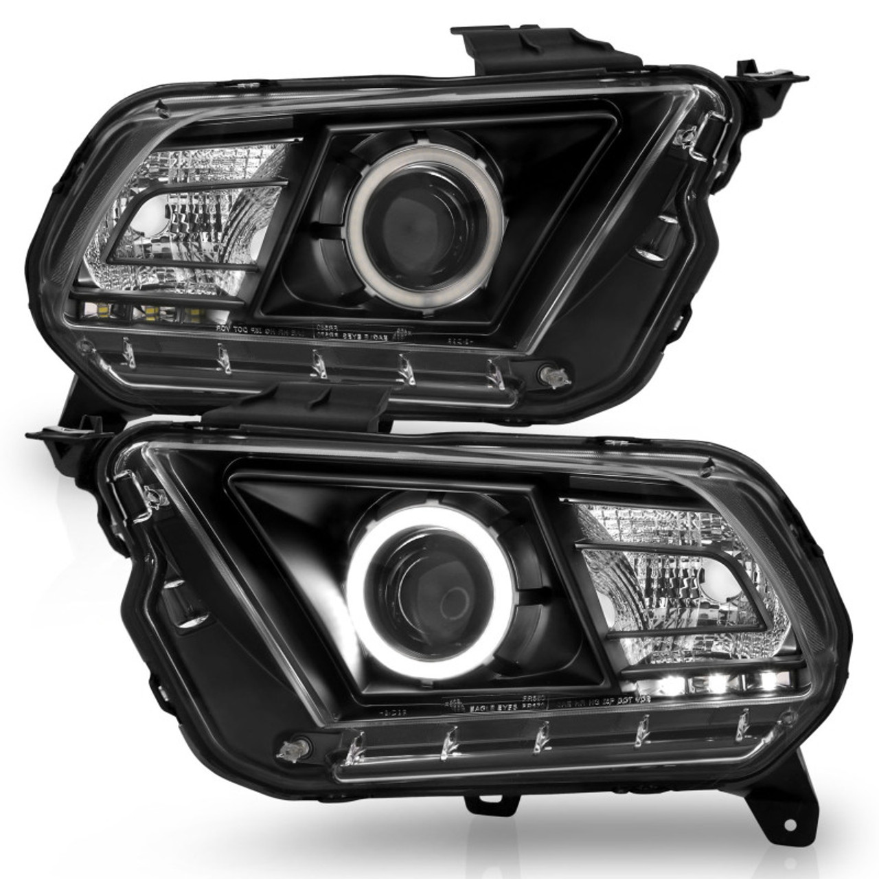 ANZO 2010-2014 Ford Mustang Projector Headlights w/ Halo Black (CCFL) - 121323