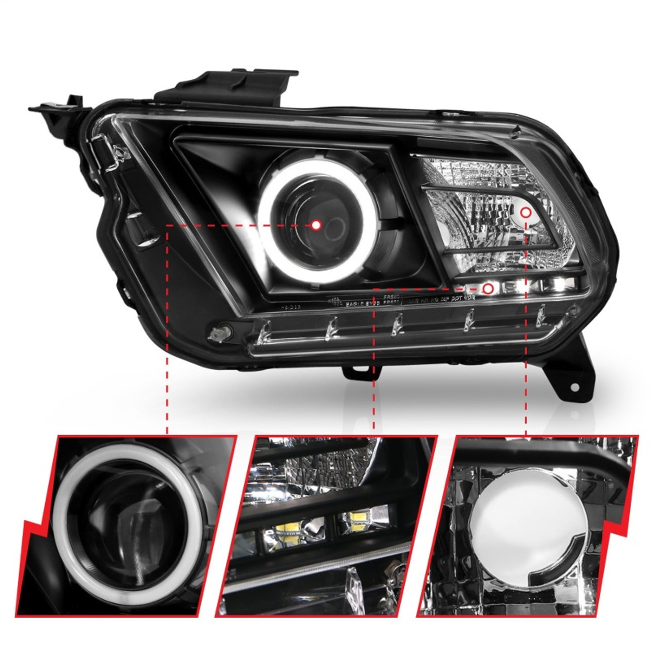 ANZO 2010-2014 Ford Mustang Projector Headlights w/ Halo Black (CCFL) - 121323