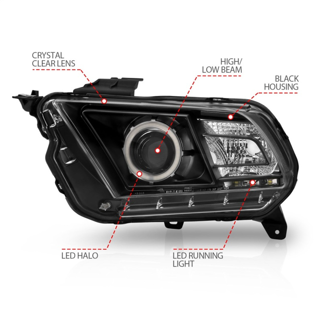 ANZO 2010-2014 Ford Mustang Projector Headlights w/ Halo Black (CCFL) - 121323