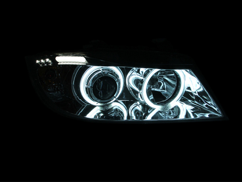 ANZO 2006-2008 BMW 3 Series E90-E91 Projector Headlights w/ Halo w/ LED Bar Chrome (CCFL) - 121336