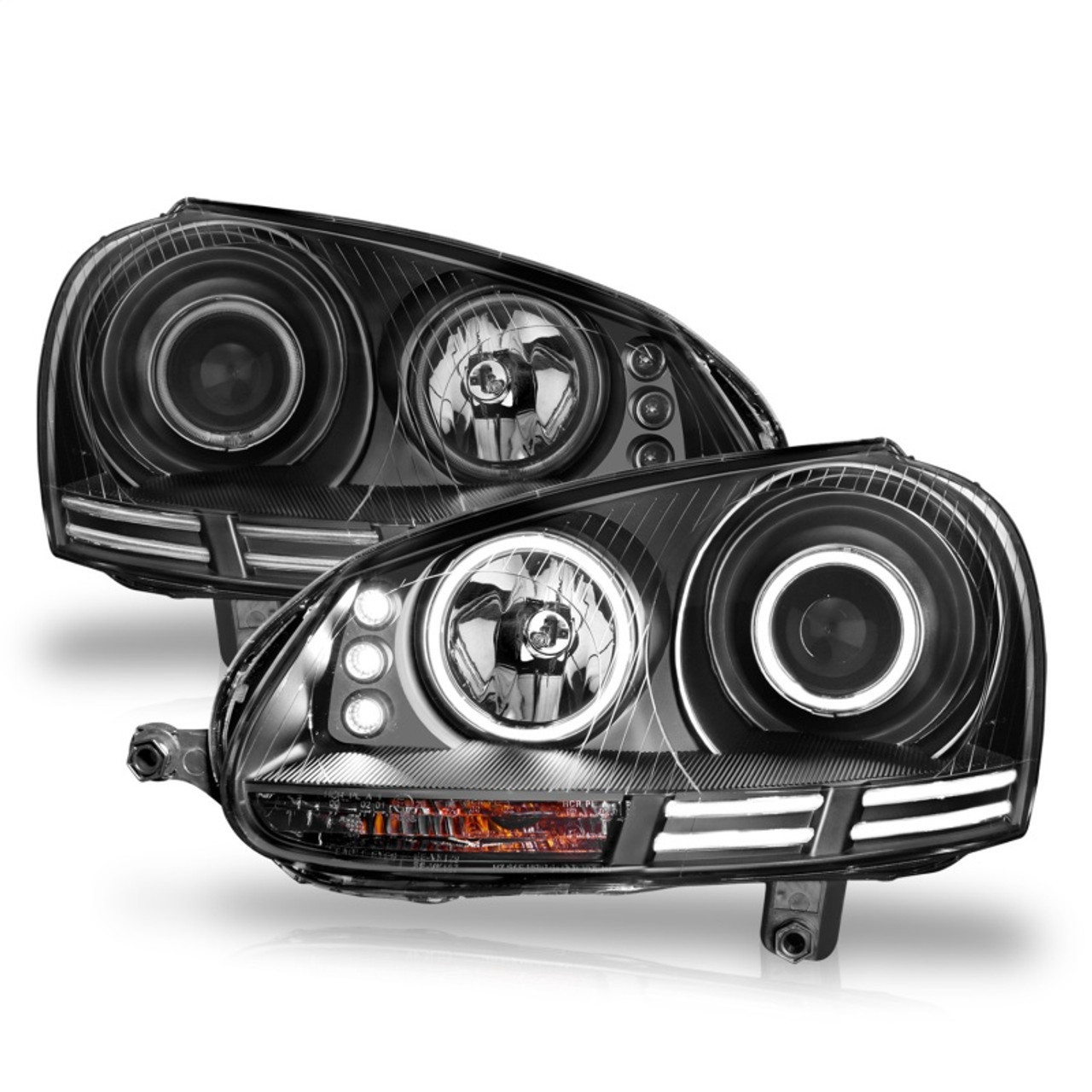 ANZO 2006-2009 Volkswagen Rabbit Projector Headlights w/ Halo Black (CCFL) - 121345