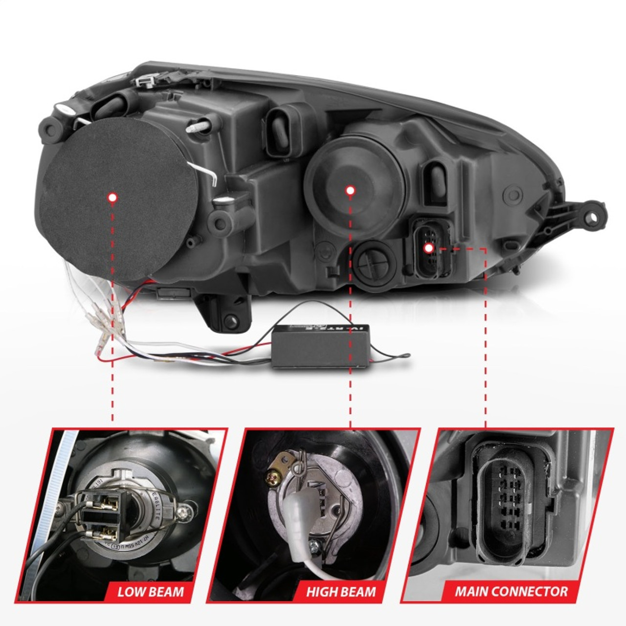 ANZO 2006-2009 Volkswagen Rabbit Projector Headlights w/ Halo Black (CCFL) - 121345