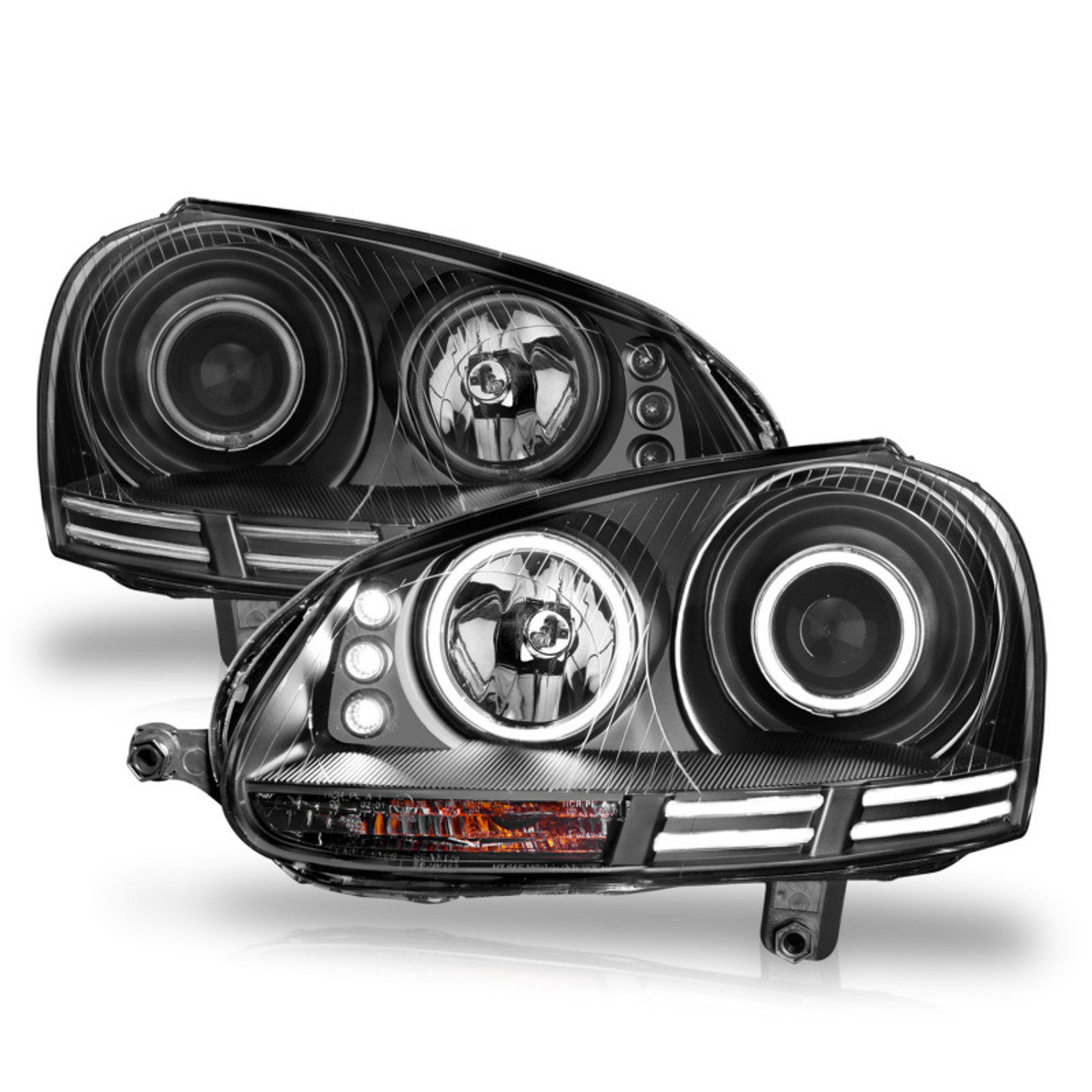 ANZO 2006-2009 Volkswagen Rabbit Projector Headlights w/ Halo Black (CCFL) - 121345