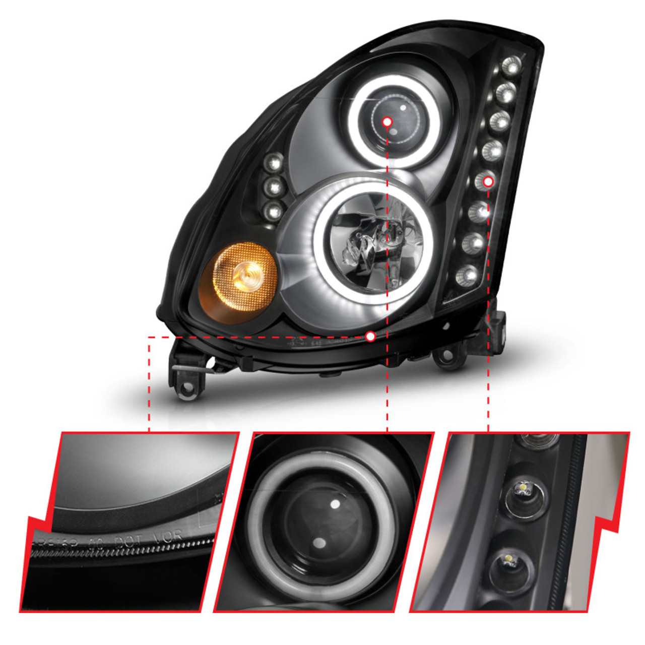 ANZO 2003-2007 Infiniti G35 Projector Headlights w/ Halo Black (CCFL) (HID Compatible) - 121363
