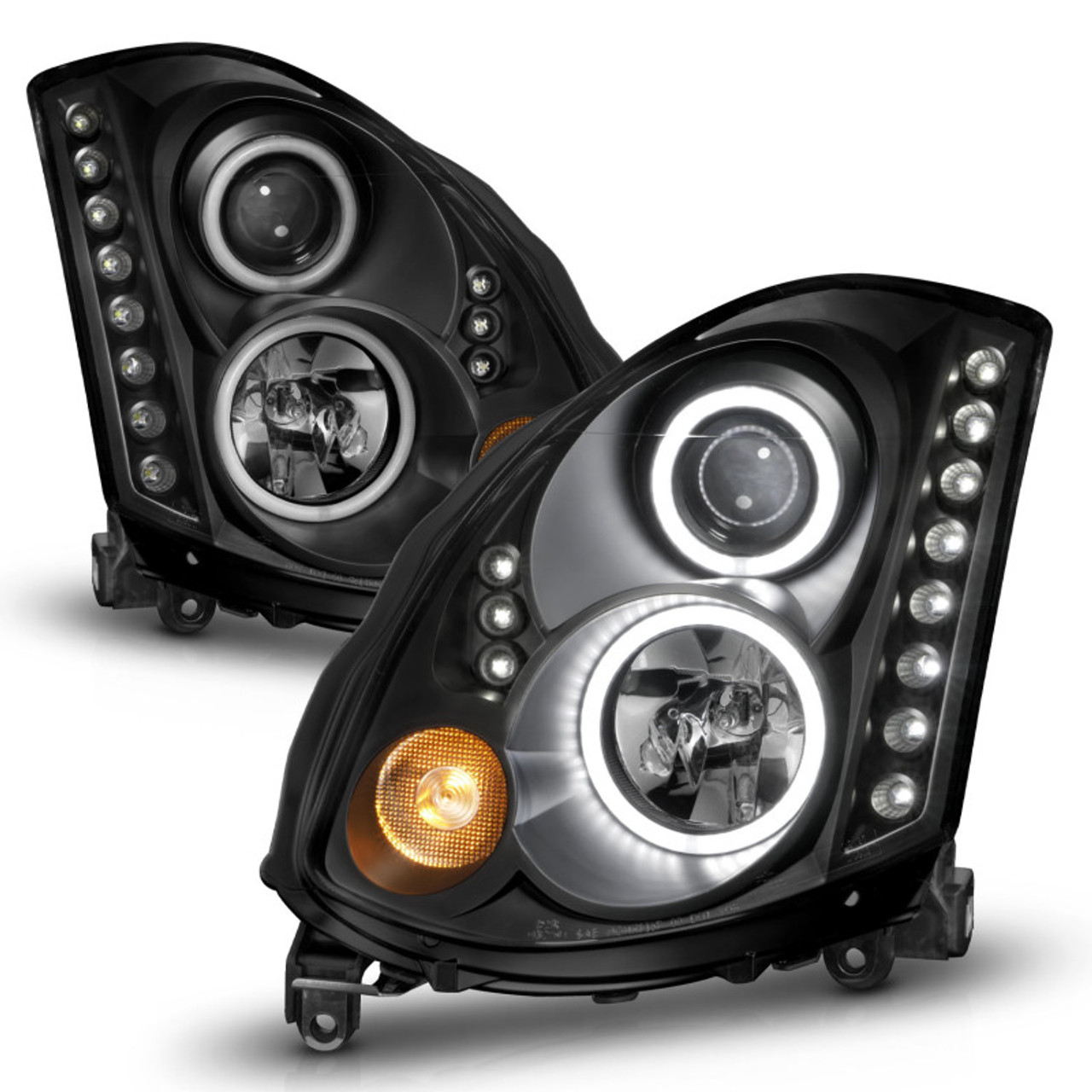 ANZO 2003-2007 Infiniti G35 Projector Headlights w/ Halo Black (CCFL) (HID Compatible) - 121363