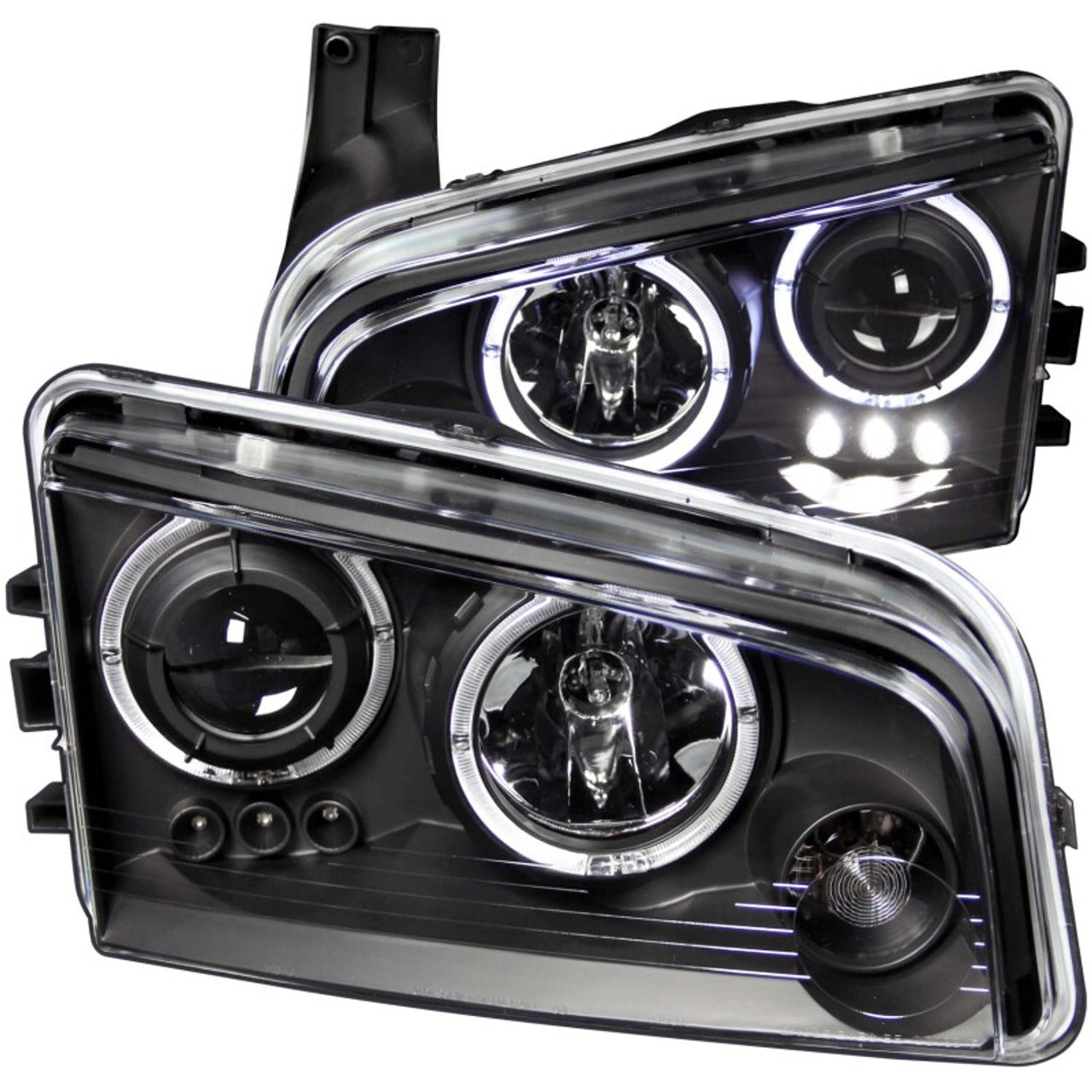 ANZO 2006-2010 Dodge Charger Projector Headlights w/ Halo Black - 121381