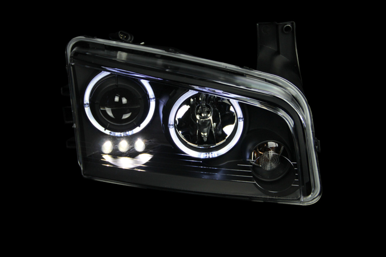 ANZO 2006-2010 Dodge Charger Projector Headlights w/ Halo Black - 121381