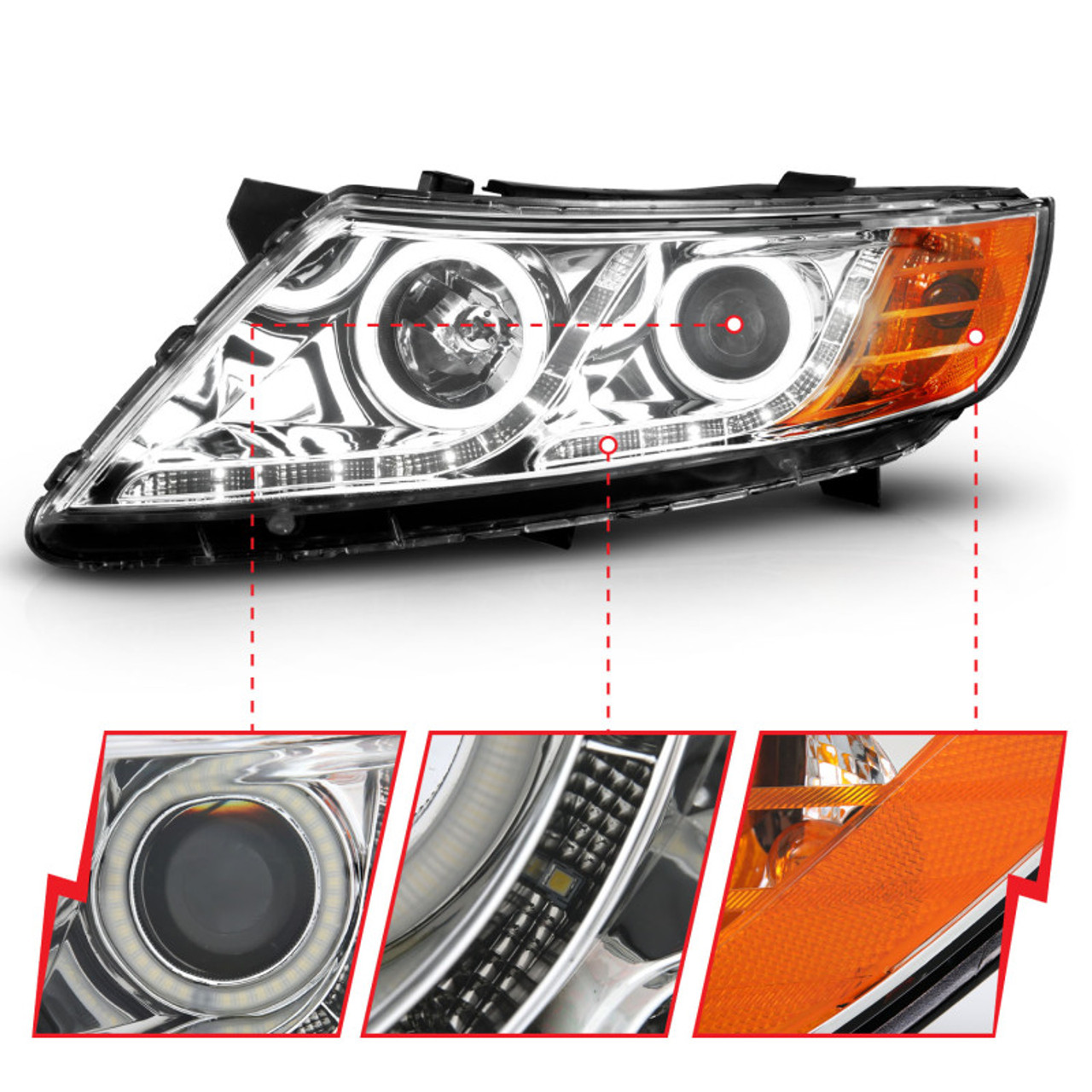 ANZO 2011-2013 Kia Optima Projector Headlights w/ Halo Chrome (CCFL) - 121459