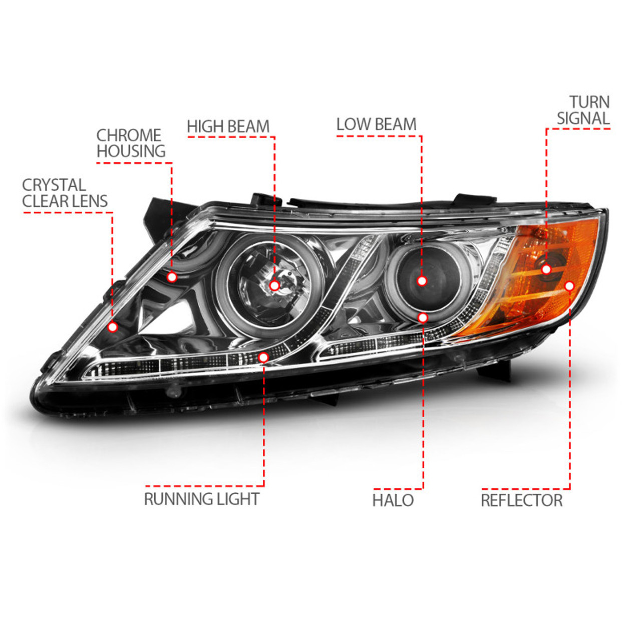 ANZO 2011-2013 Kia Optima Projector Headlights w/ Halo Chrome (CCFL) - 121459