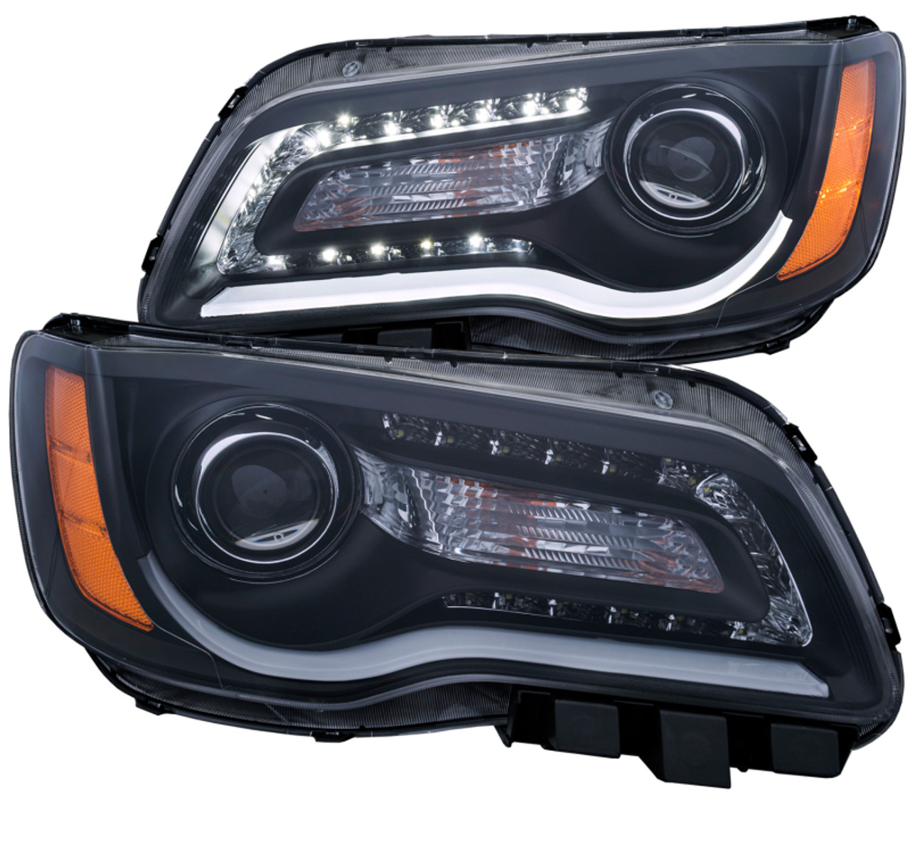 ANZO 2011-2014 Chrysler 300 Projector Headlights w/ Plank Style Design Black - 121495